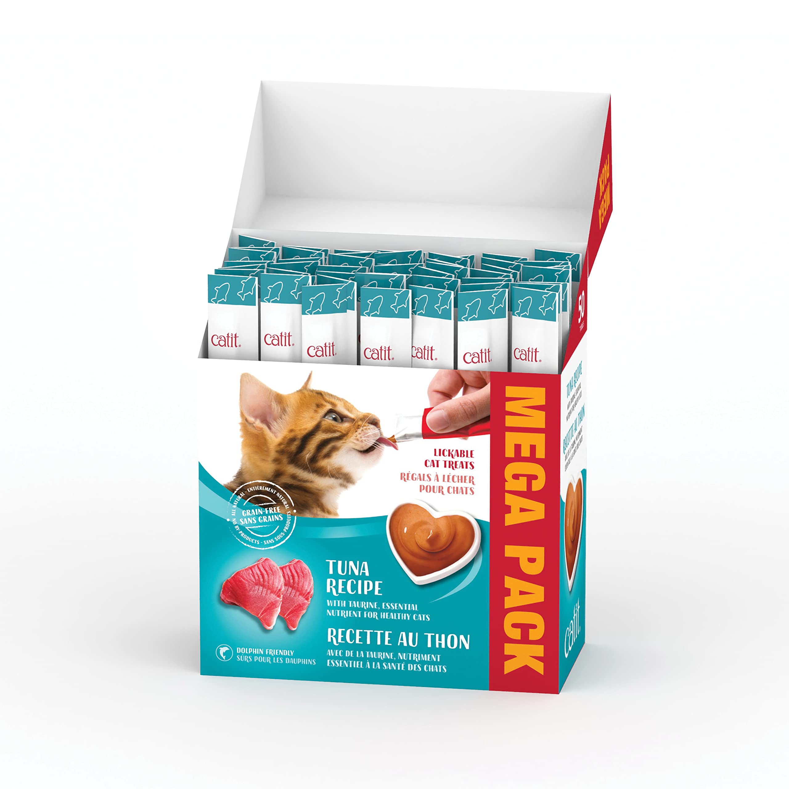 Catit Creamy Lickable Cat Treats - Healthy Tuna Flavor Cat Snacks (50 Pack) - Perfect for Training, Rewards & Bonding with Your Feline Friend