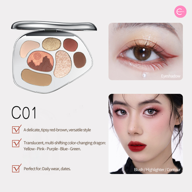 CATKIN Shanhaijing 8-Color All-in-One Makeup Palette - Eyeshadow Blush Highlighter Compact Mirror | Perfect for Travel, Daily Makeup & Gift Giving