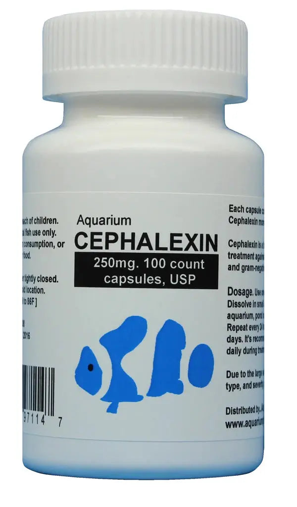 Fish Aid Cephalexin 250mg - 100 Capsules Fish Antibiotics for Aquarium & Pond Fish Treatment - Effective Bacterial Infection Remedy for Fin Rot, Ulcers & Swim Bladder Disease