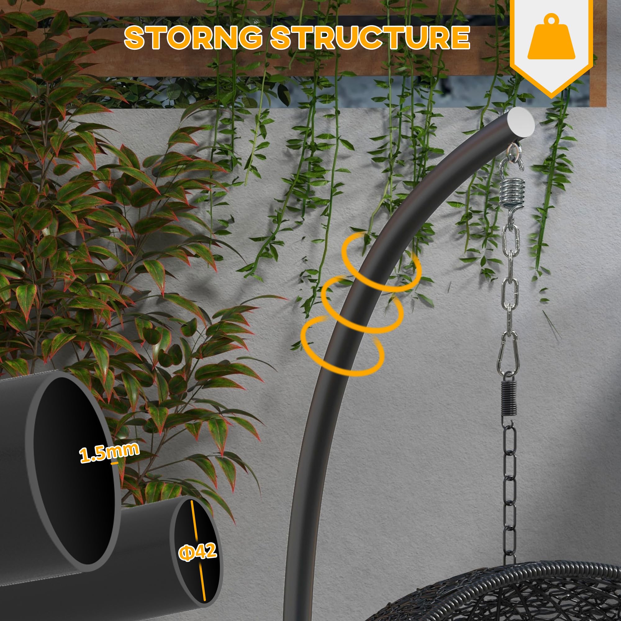 Outsunny Black Hanging Hammock Chair Stand with Round Base - Sturdy Frame for Hammock Chairs, Egg Chairs & Porch Swings - Indoor/Outdoor Use for Patio, Garden, Balcony & Living Room Relaxation