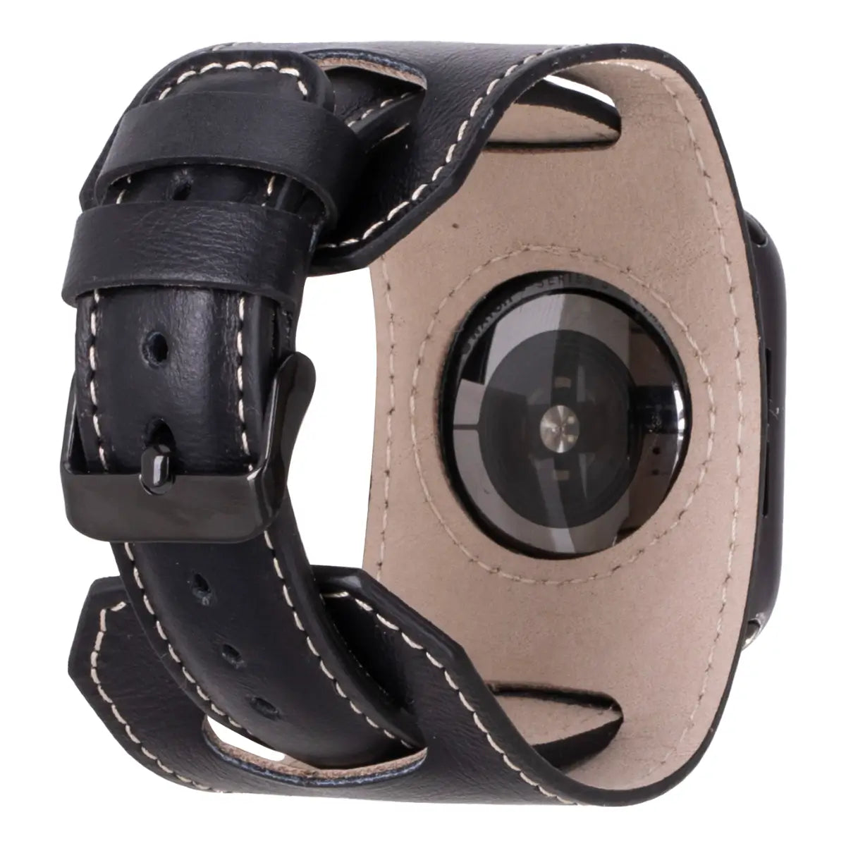 Premium Black Leather Cuff Strap for Apple Watch - Stylish & Durable Replacement Band for Workouts, Office & Everyday Wear