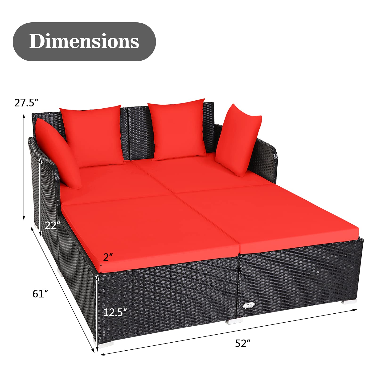 Outdoor Rattan Daybed Patio Loveseat Sofa Set with Padded Cushions & Sturdy Aluminum Frame - Wicker Patio Furniture for Garden, Porch, Poolside - Perfect for Relaxing, Sunbathing & Outdoor Entertaining