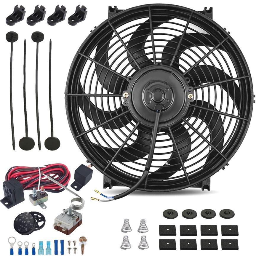 14-15 Inch 130W High-Performance Electric Radiator Fan with Adjustable Thermostat & Wiring Kit - Perfect for Car Cooling, Overheating Prevention & Engine Temperature Control