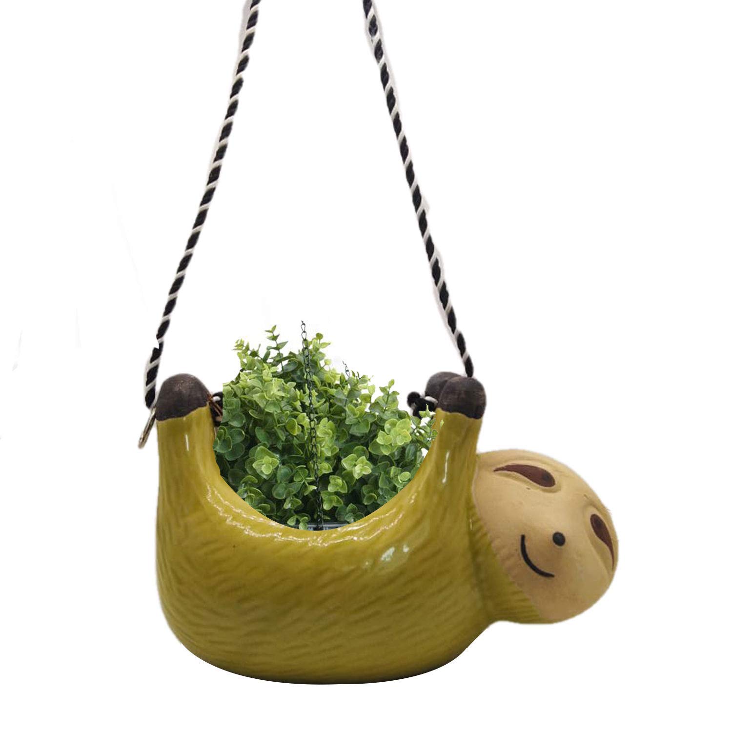 Handmade Ceramic Hanging Planter - Award-Winning Indian Artisan Crafted Flower Pot for Indoor Plants (Sloth Design, Sea Green) | Perfect for Home Decor, Balcony Gardens & Boho Style Interiors