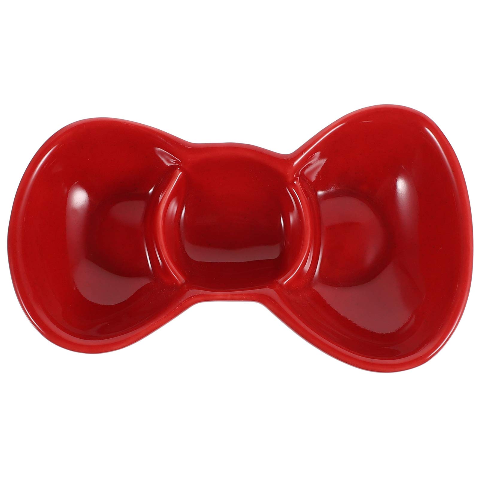 Hemoton Ceramic 3-Grid Bowknot Serving Dish for Snacks, Salad & Appetizers - Red