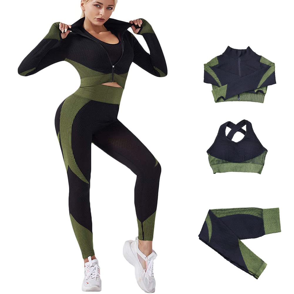 Veriliss 3-Piece Seamless Workout Sets for Women - Gym Yoga Running Sports Outfits | High-Performance Fitness Activewear for Training, School & Everyday Wear