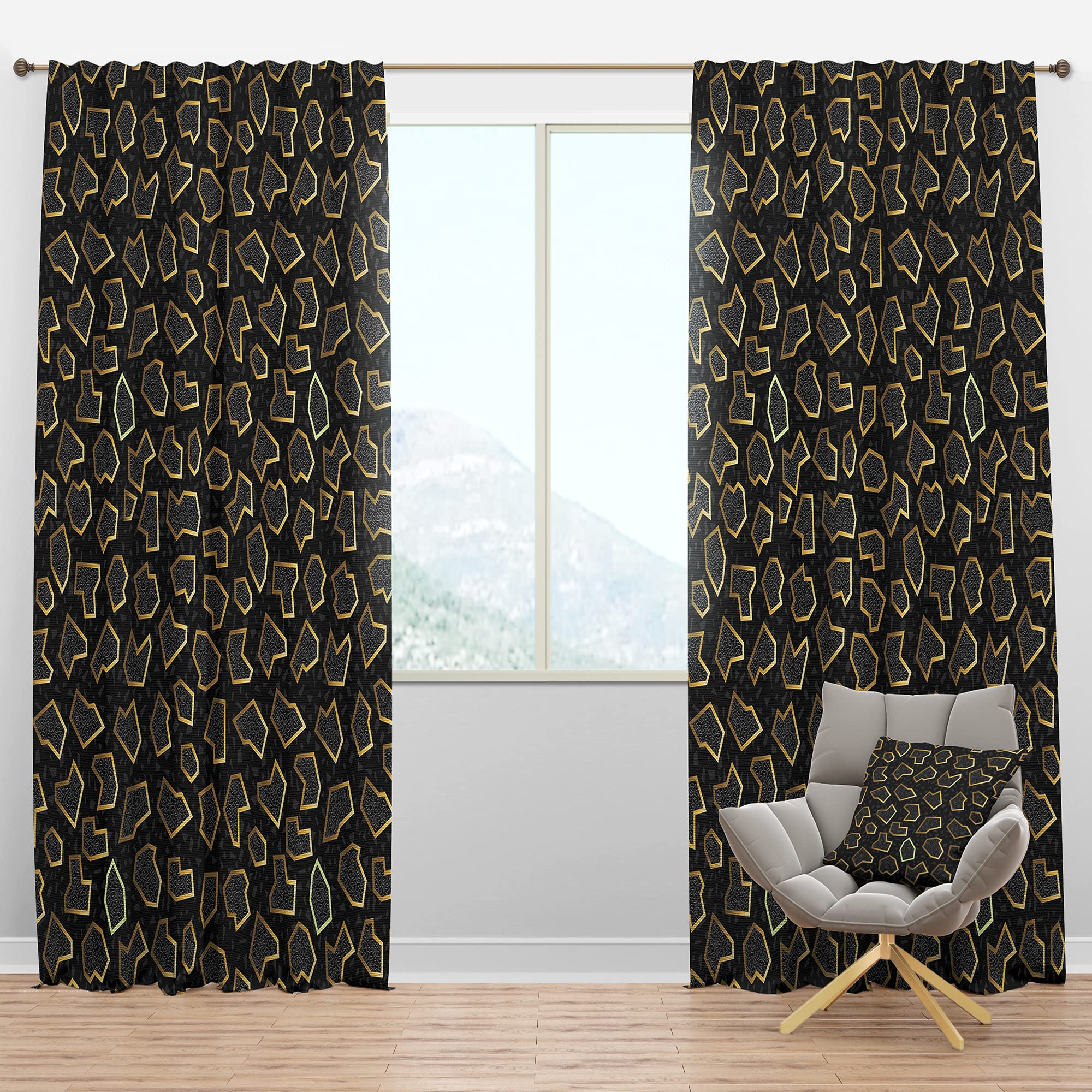 Retro 80s Gold Blackout Curtains - Thermal Insulated Single Panel Window Drapes 52x90 Inches for Bedroom & Living Room - Blocks Light & Noise, Perfect for Home Theater, Nursery, and Shift Workers