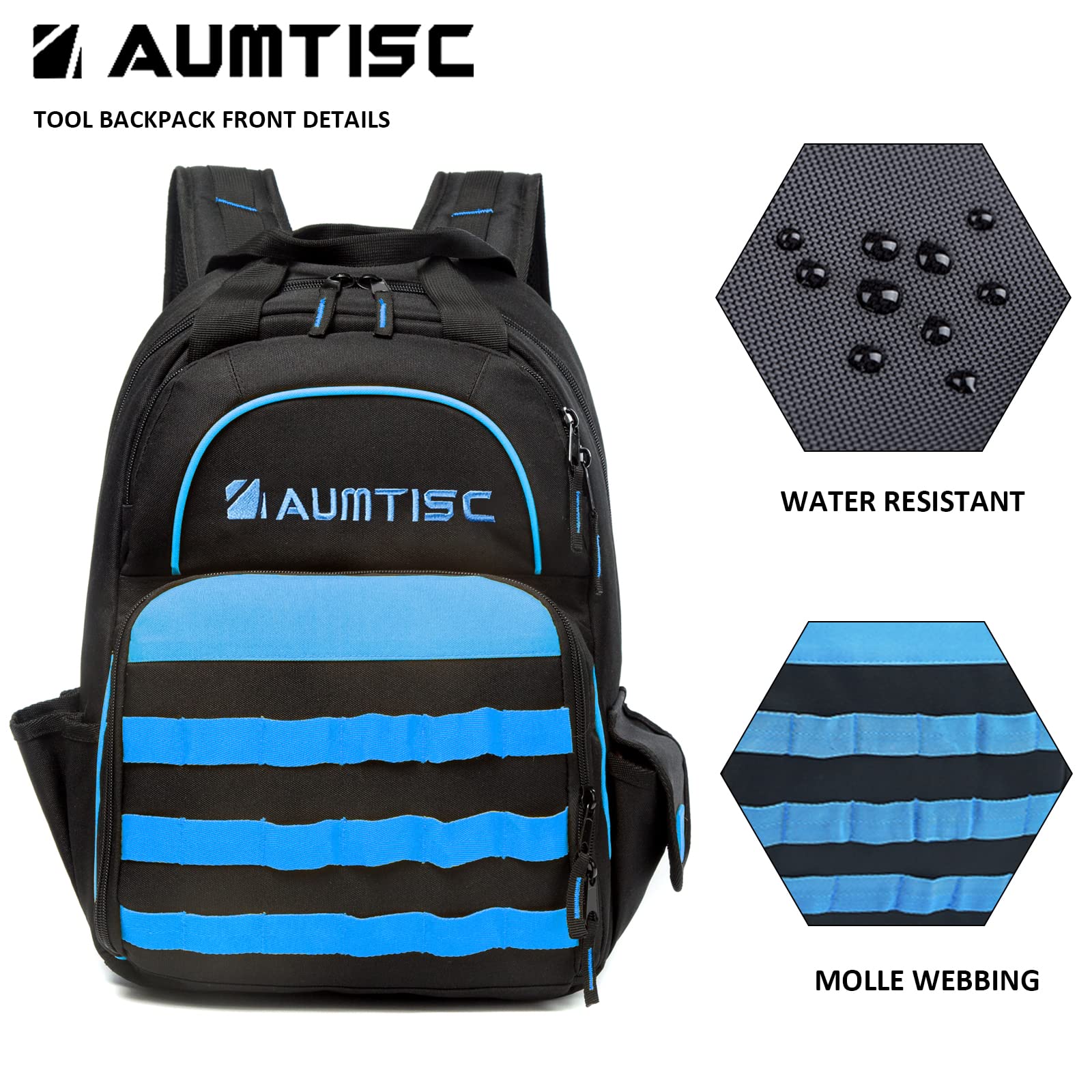 AUMTISC Heavy-Duty Tool Backpack for Men - Waterproof Construction Work Bag with Multiple Pockets for Electricians, HVAC Techs & Repairmen - Durable Jobsite Organizer (Blue) - Perfect for Construction Sites, Industrial Work & Equipment Storage