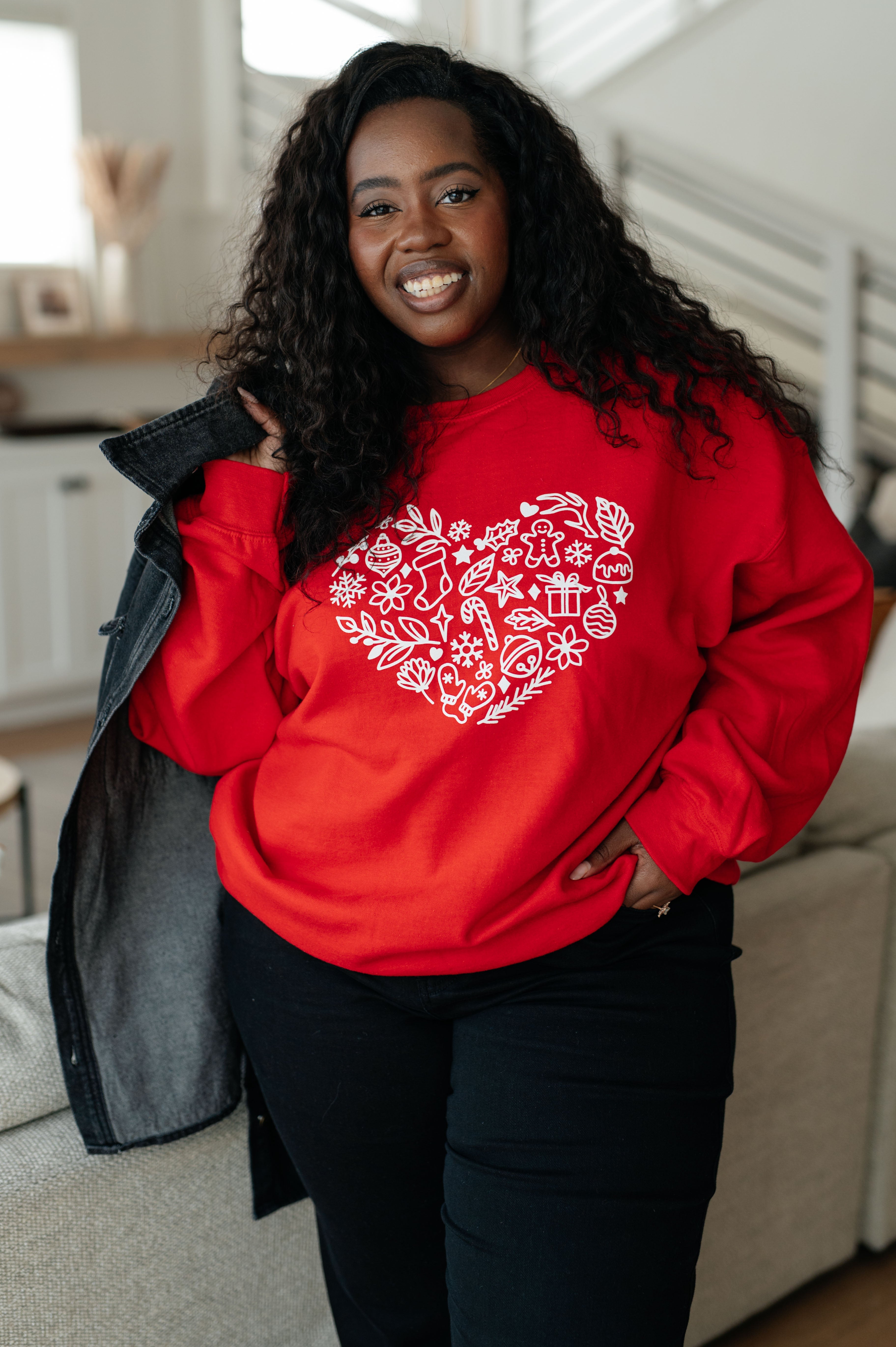 Cozy Holiday Heart Sweatshirt for Women - Christmas Valentine's Day Gift - Perfect for Winter Outfits & Festive Gatherings