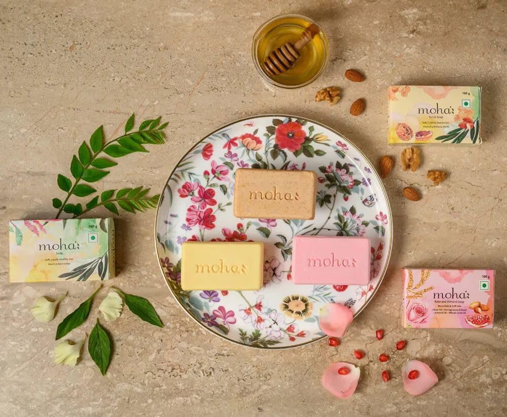 MOHA Multi Soap Pack - Hydrating & Nourishing Bar Soap for Soft Skin & Face (100g x 3 Bars, 300g Total) - Perfect for Daily Cleansing, Travel & Gift Sets