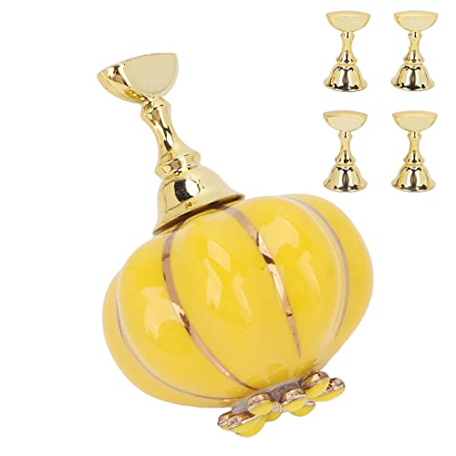 Ceramic Pumpkin Nail Art Display Stand - Golden Magnetic Nail Tip Holder for Salon, DIY & Manicure Practice - Perfect for Halloween Nail Designs & Professional Nail Tech Training (Yellow)