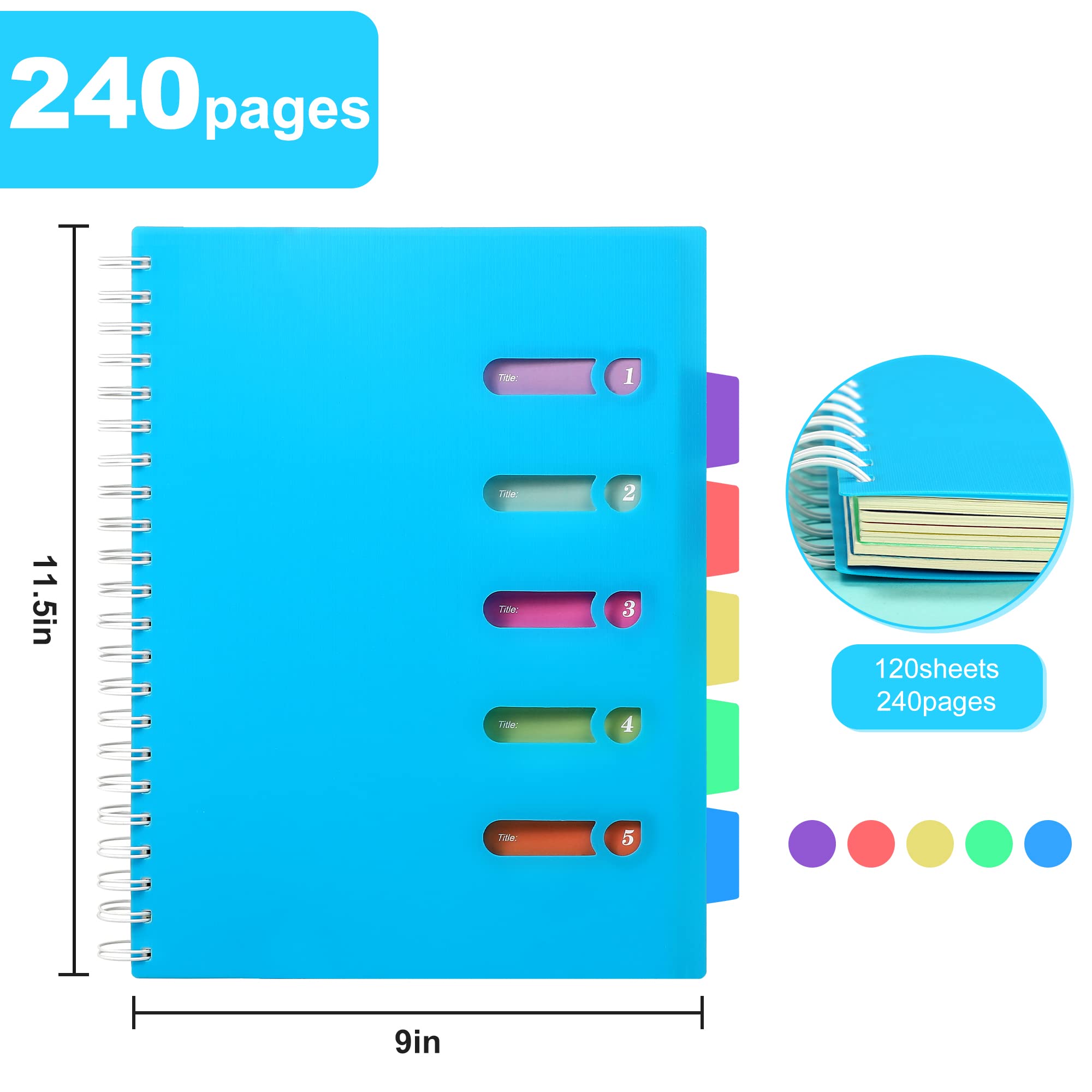5 Subject Spiral Notebook 8.5