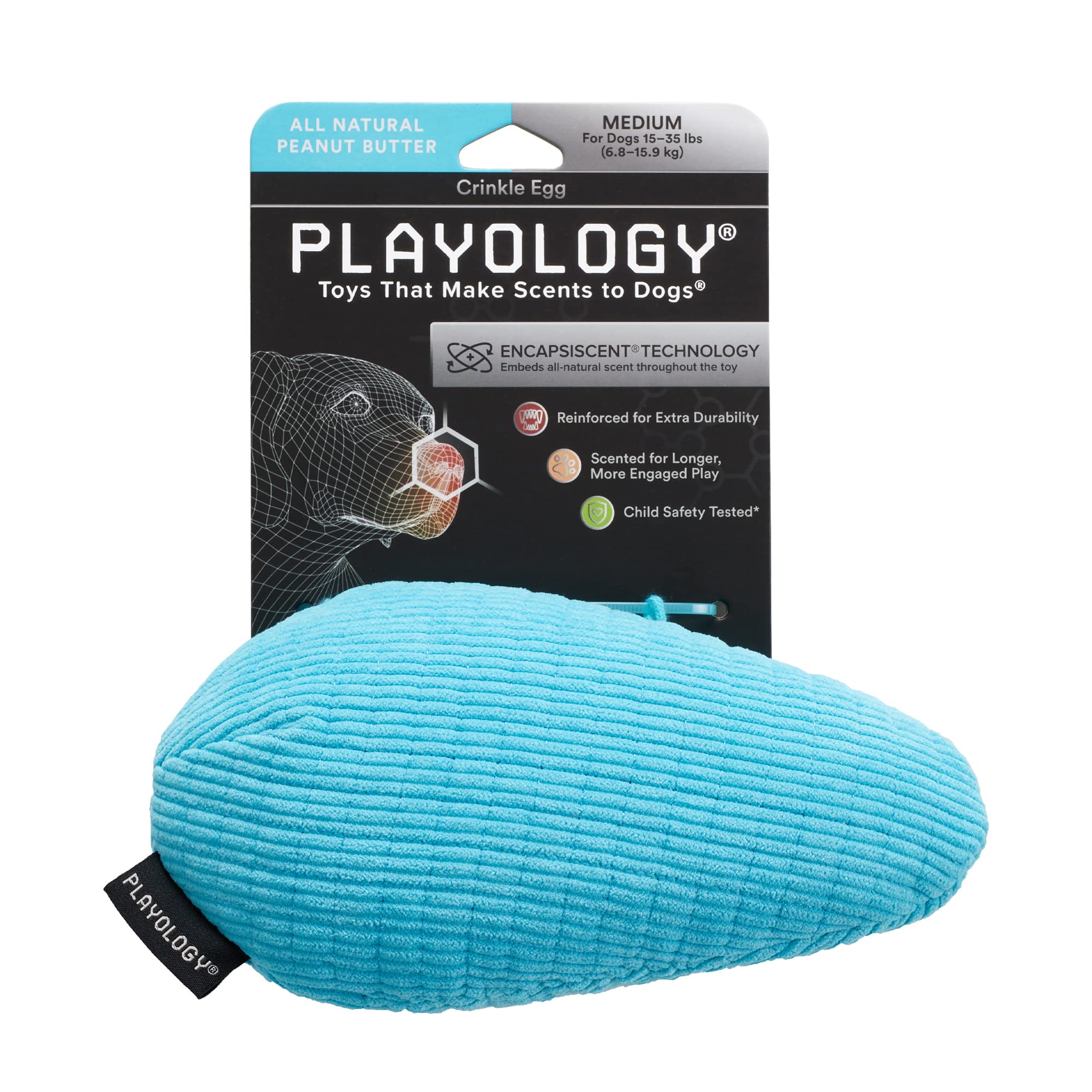 Playology Plush Crinkle Dog Toy - Medium Crinkle Egg with Peanut Butter Scent - All-Natural, Interactive & Non-Toxic Chew Toy for Dogs - Perfect for Playtime, Training & Mental Stimulation