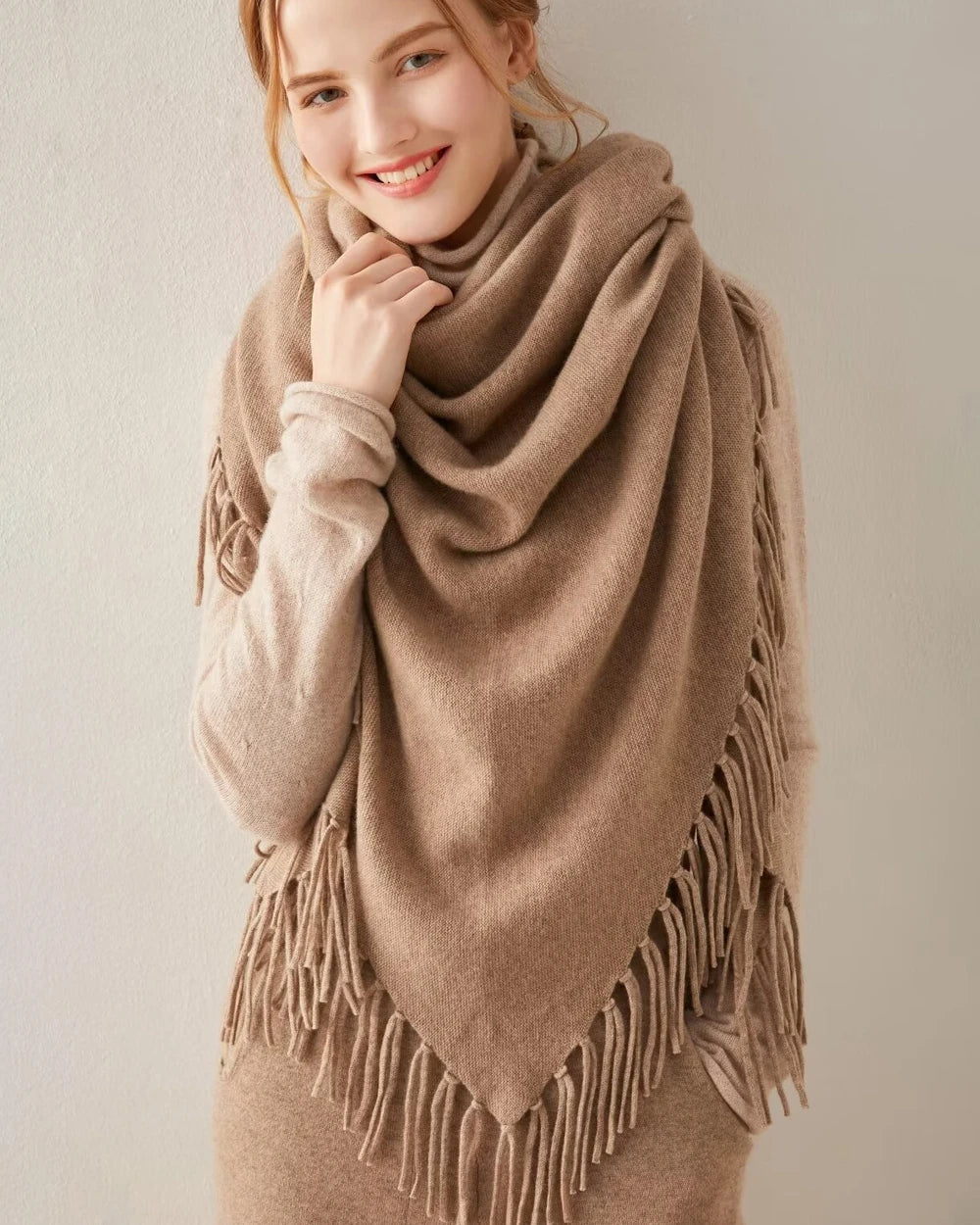 Luxury Triangular Tassel Cashmere Scarf - Soft Winter Shawl Wrap for Women - Perfect for Cold Weather, Office & Evening Outfits