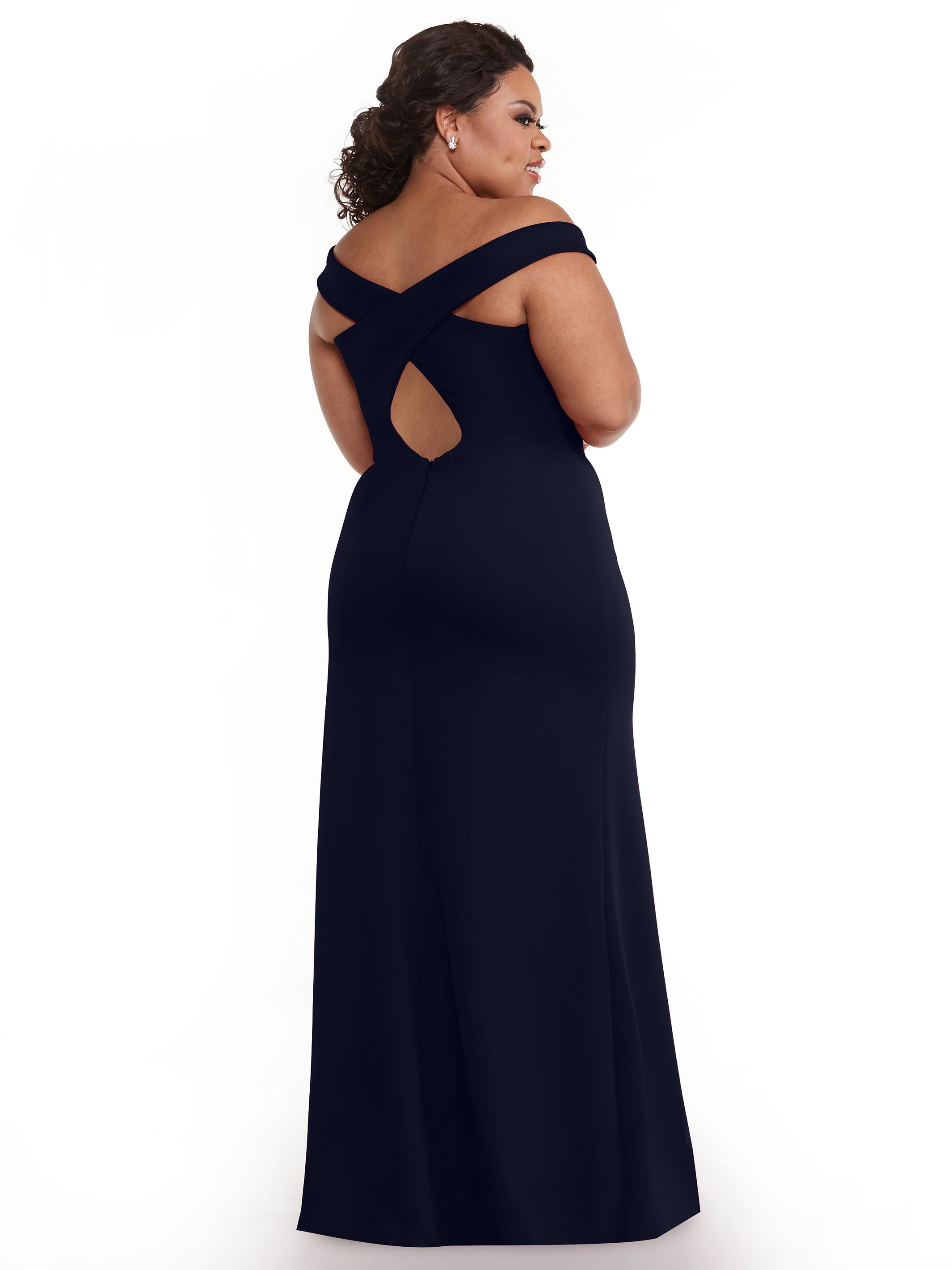 Elegant Off-the-Shoulder Double Knit Bridesmaid Dress with Thigh Slit - Perfect for Weddings, Prom & Formal Events