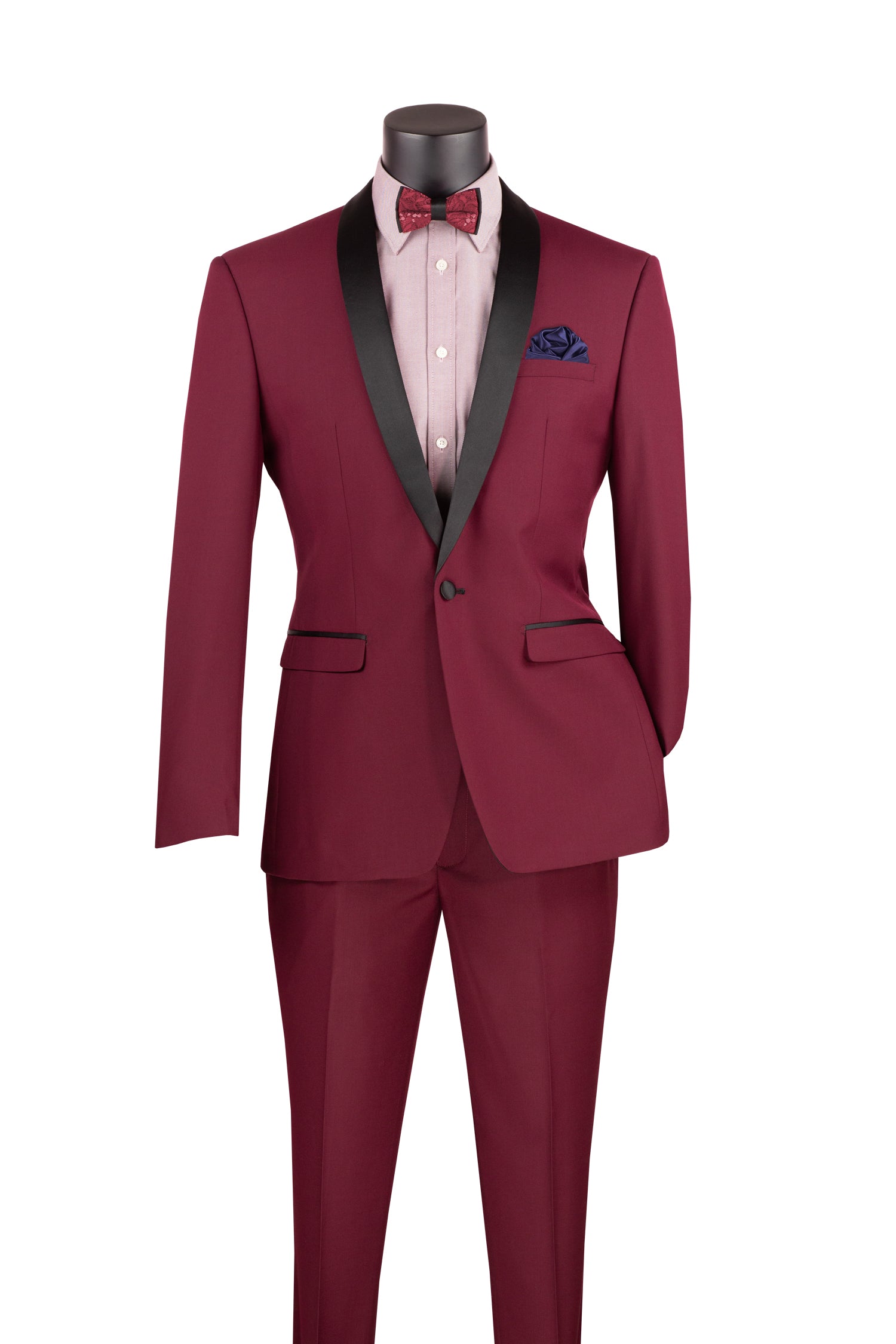 Burgundy Shawl Collar Slim Fit Tuxedo 2-Piece Suit for Weddings | 1-Button Formal Groom Attire | Perfect for Weddings, Prom & Black Tie Events