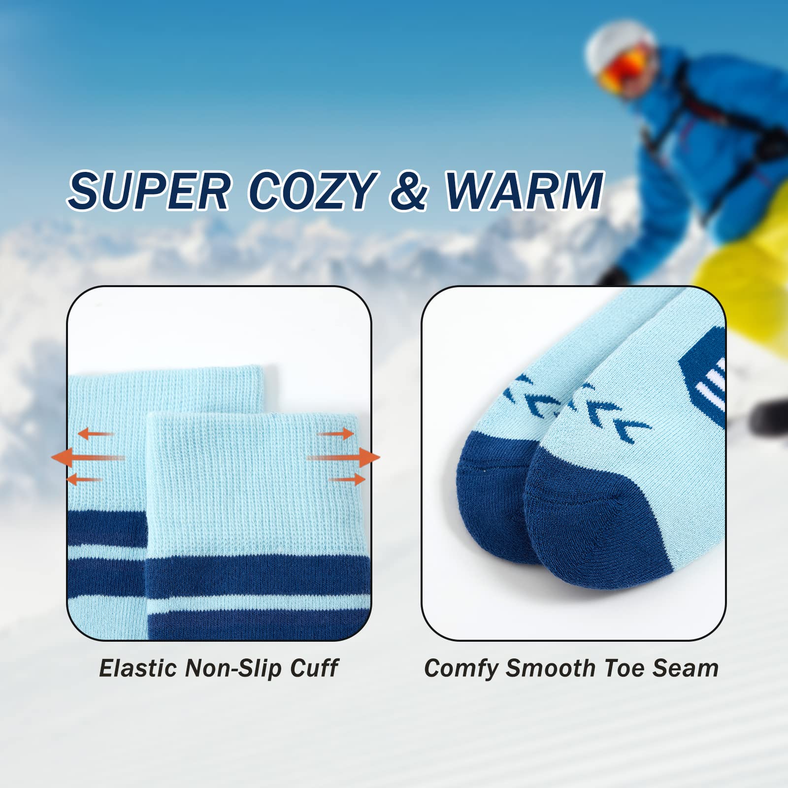 **Kids' Thermal Ski Socks for Boys & Girls - 3 Pack Warm Winter Snowboarding & Skating Socks - Thick & Cozy for Skiing, Snow Play & Outdoor Winter Activities**