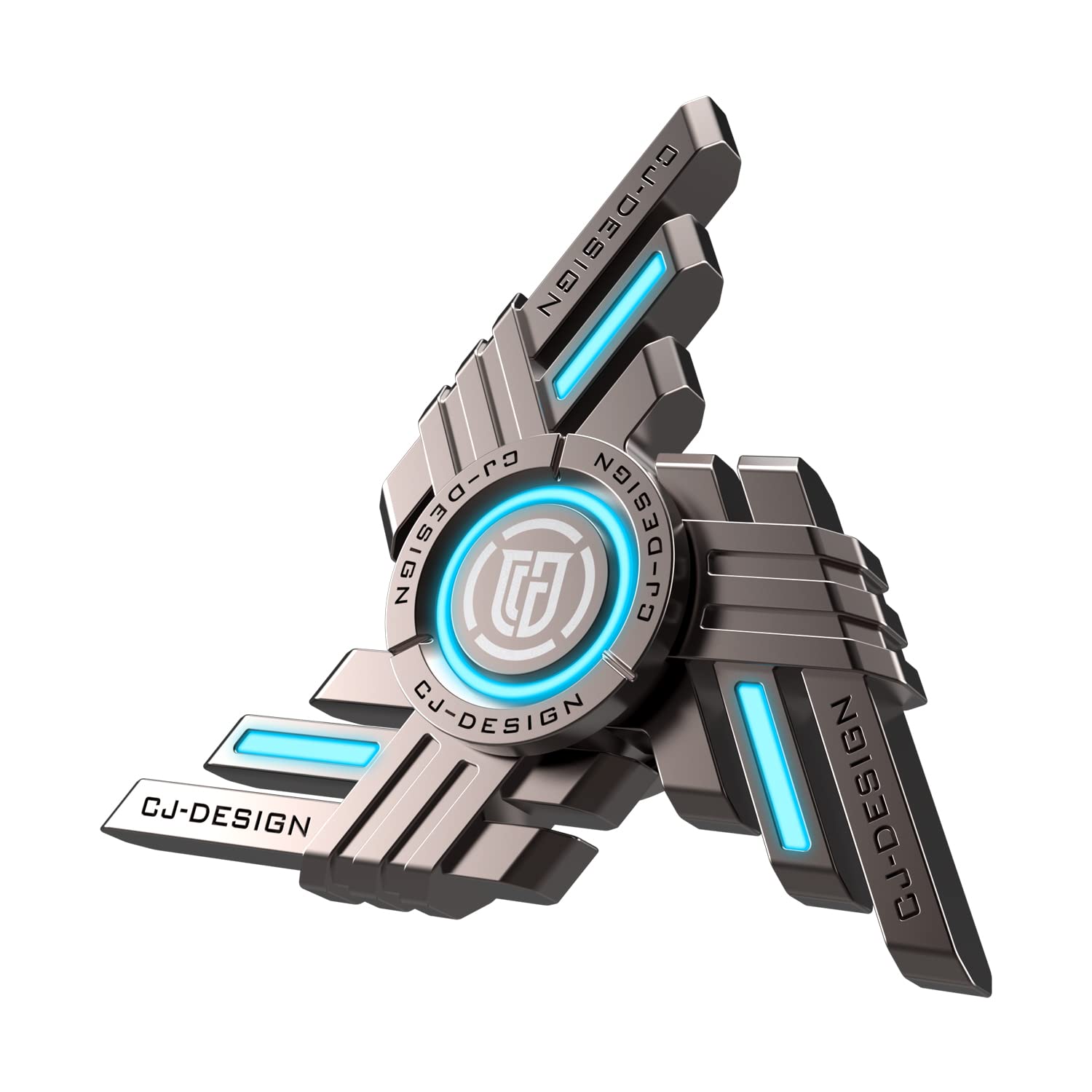 Faimocas Commander Fidget Spinners - Gray Metal with Blue Glow, High-Speed Silent Bearings for Stress Relief - Perfect for ADHD, Anxiety & Focus - Great Gift for Adults & Kids (Includes Flashlight) - Use at Home, Office or School for Relaxation & Concentration
