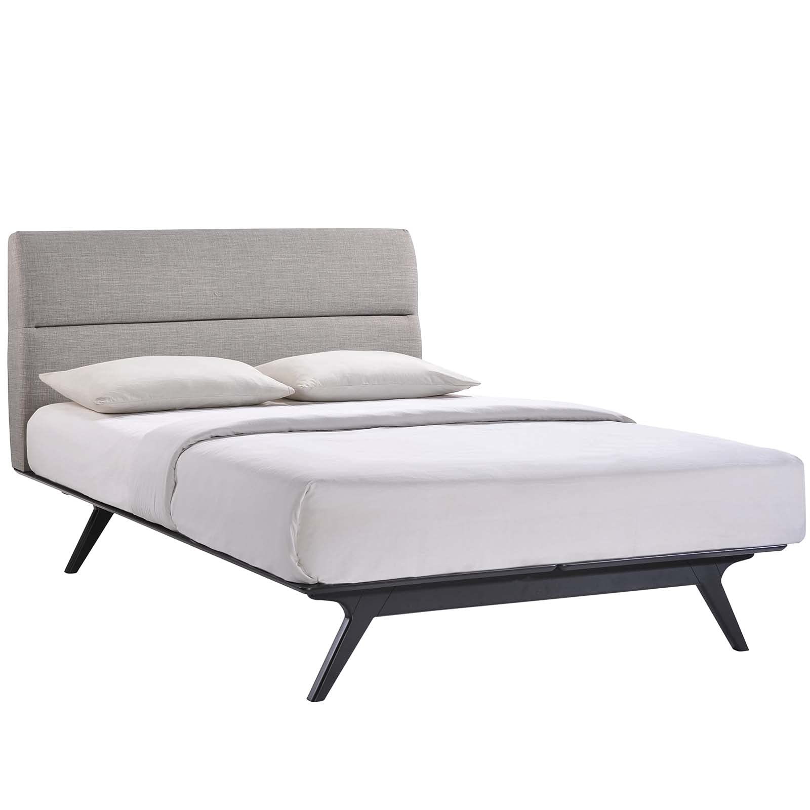 Modway Addison Mid-Century Modern Fabric Upholstered Queen Platform Bed in Black Gray - Stylish Bedroom Furniture for Contemporary Homes & Apartments