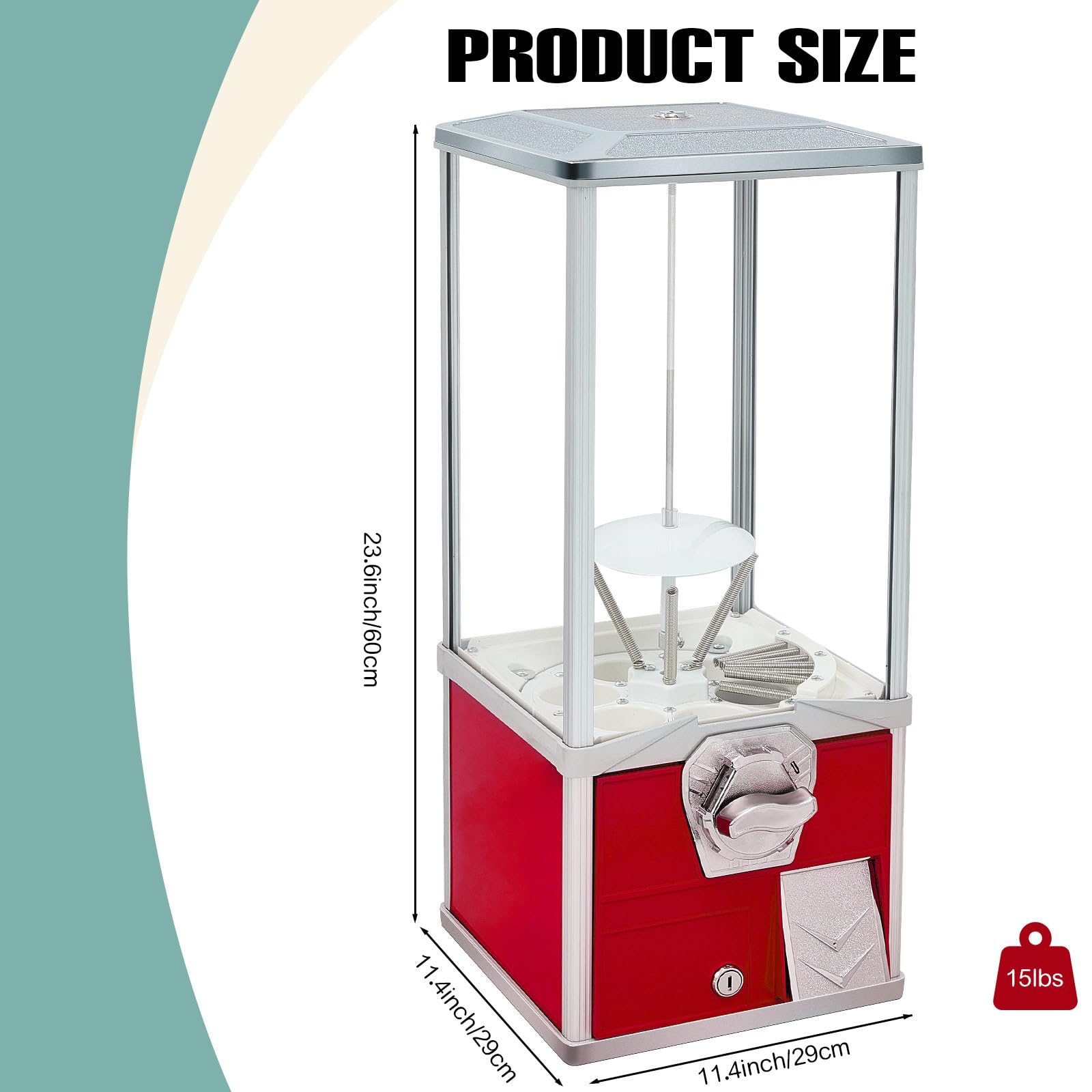 Gisafai 25-Inch Commercial Gumball Vending Machine - Large Toy Capsule Dispenser for 2-Inch Round Balls, Prizes & Candy (Red) - Perfect for Arcades, Retail Stores & Party Entertainment