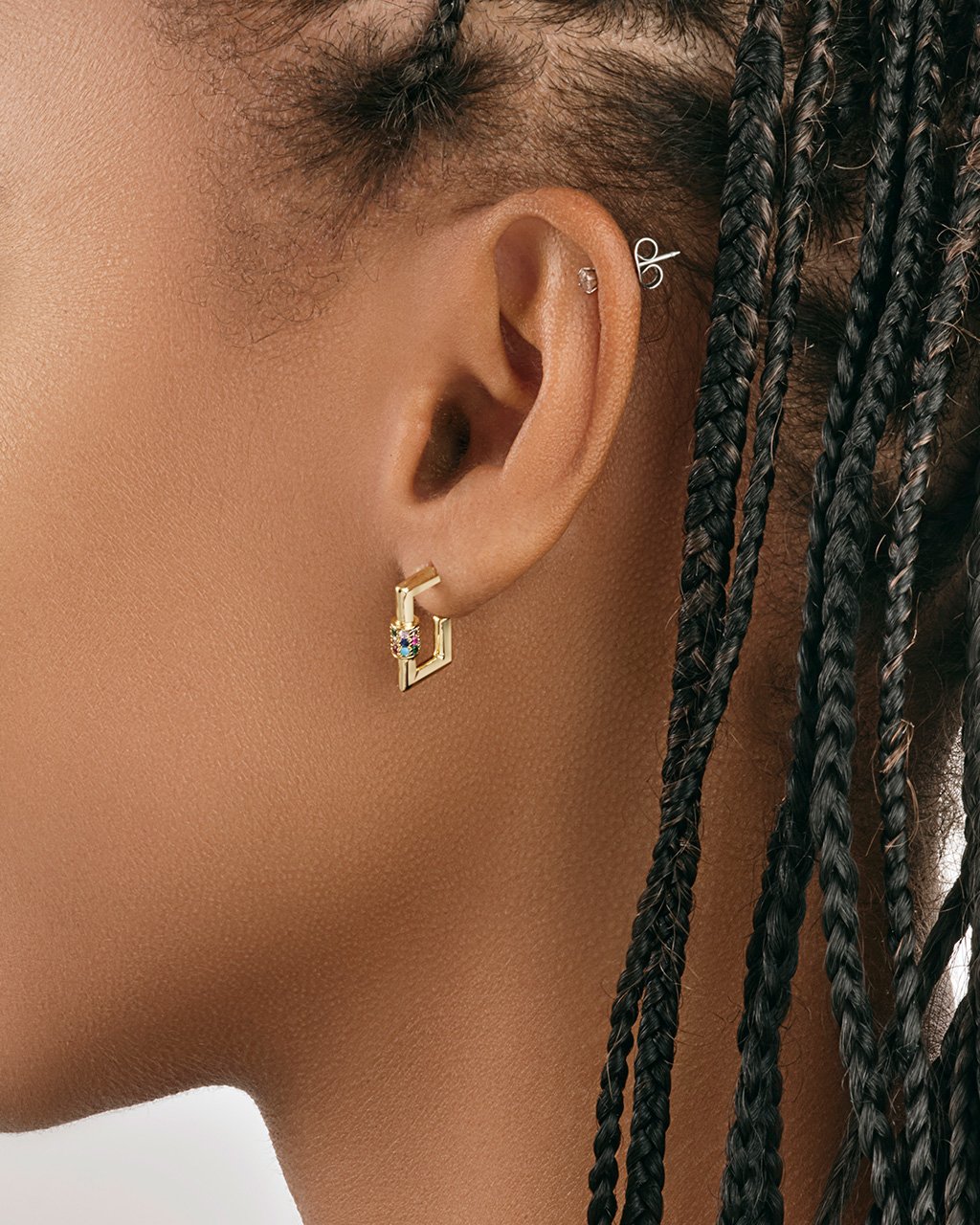 CZ Stud Square Carabiner Clip Huggie Hoops - Trendy Earrings for Women, Girls | Everyday Wear, Party, Gift, Fashion Accessory