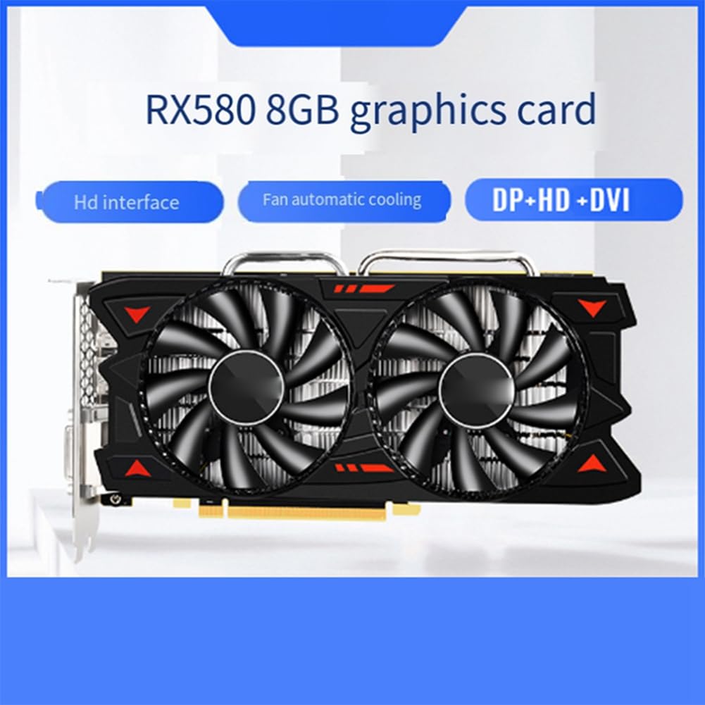Komdndht RX580 8G GDDR5 Gaming Graphics Card - Dual Fan Cooling, 7000MHz, 256-bit, 4K Ready - Perfect for PC Gaming, VR, Video Editing & Cryptocurrency Mining