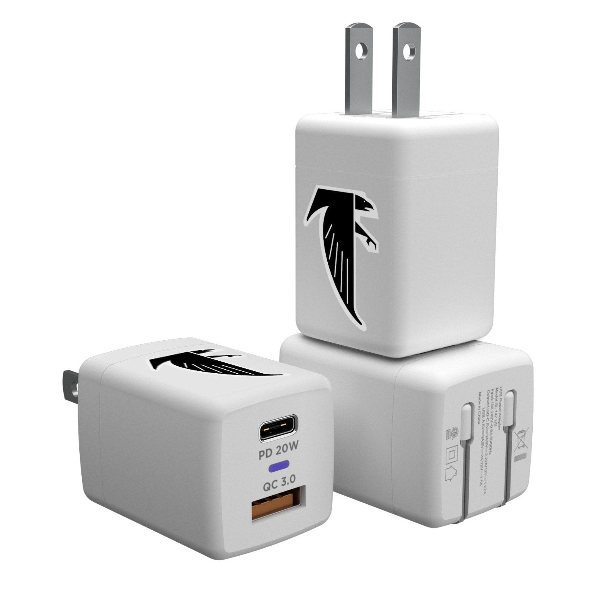 Atlanta Falcons NFL Team Logo USB Charger - Fast Charging Dual Port AC Adapter for iPhone, Android, Samsung - Perfect for Home, Office, Travel & Game Day Accessories