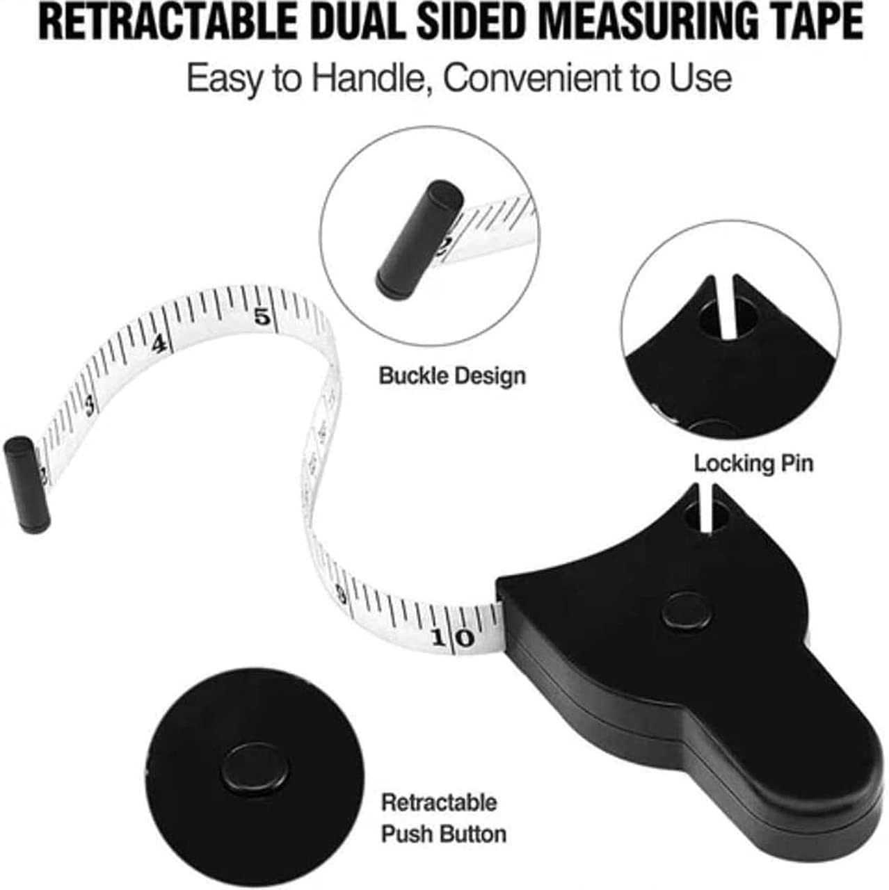 NIVEDITA 60 Inch (150cm) Retractable Body Measuring Tape with Lock Pin & Push Button - Self-Tightening Waist Measurement Tool for Fitness, Weight Loss & Tailoring - Perfect for Home Gym, Sewing & Health Tracking