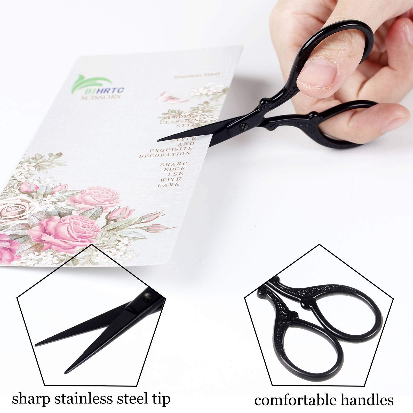 BIHRTC Stainless Steel Crafting Scissors - Sharp Tip Small Sewing & Embroidery Scissors for DIY, Cross Stitch, Needlepoint, Art Work - Perfect for Household Sewing, Fabric Cutting, and Detailed Craft Projects