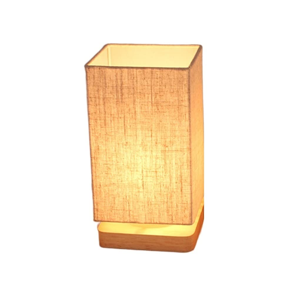 WNDFX Minimalist Square Desk Lamp with Wooden Base & Fabric Shade - Cute Bedside Lighting for Reading, Nightstand Decor - Perfect for Bedroom, Office, Study & Dorm Room