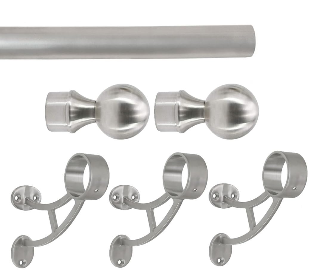 Solid Bar Mount Foot Rail Kit with Internal Connector - Custom-Made Brushed Stainless Steel (7ft/84in) | Bar Mount Foot Rail Bracket & Ball End Cap | Perfect for Home Bars, Pubs, and Restaurants