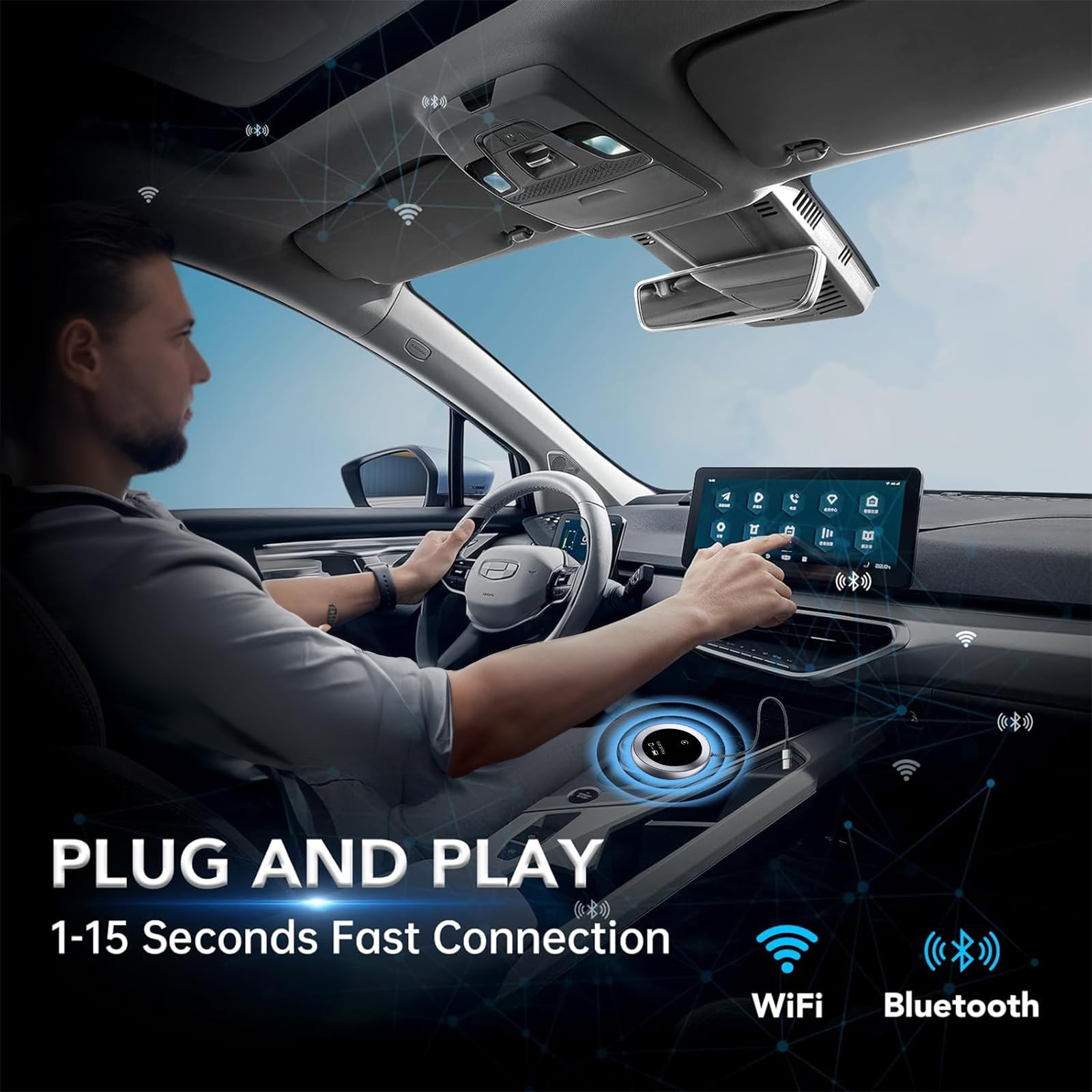 2-in-1 Wireless CarPlay & Android Auto Adapter - Convert Wired to Wireless for iOS 10+ & Android 11+ - Plug & Play - Perfect for Seamless Music Streaming & Hands-Free Calling While Driving