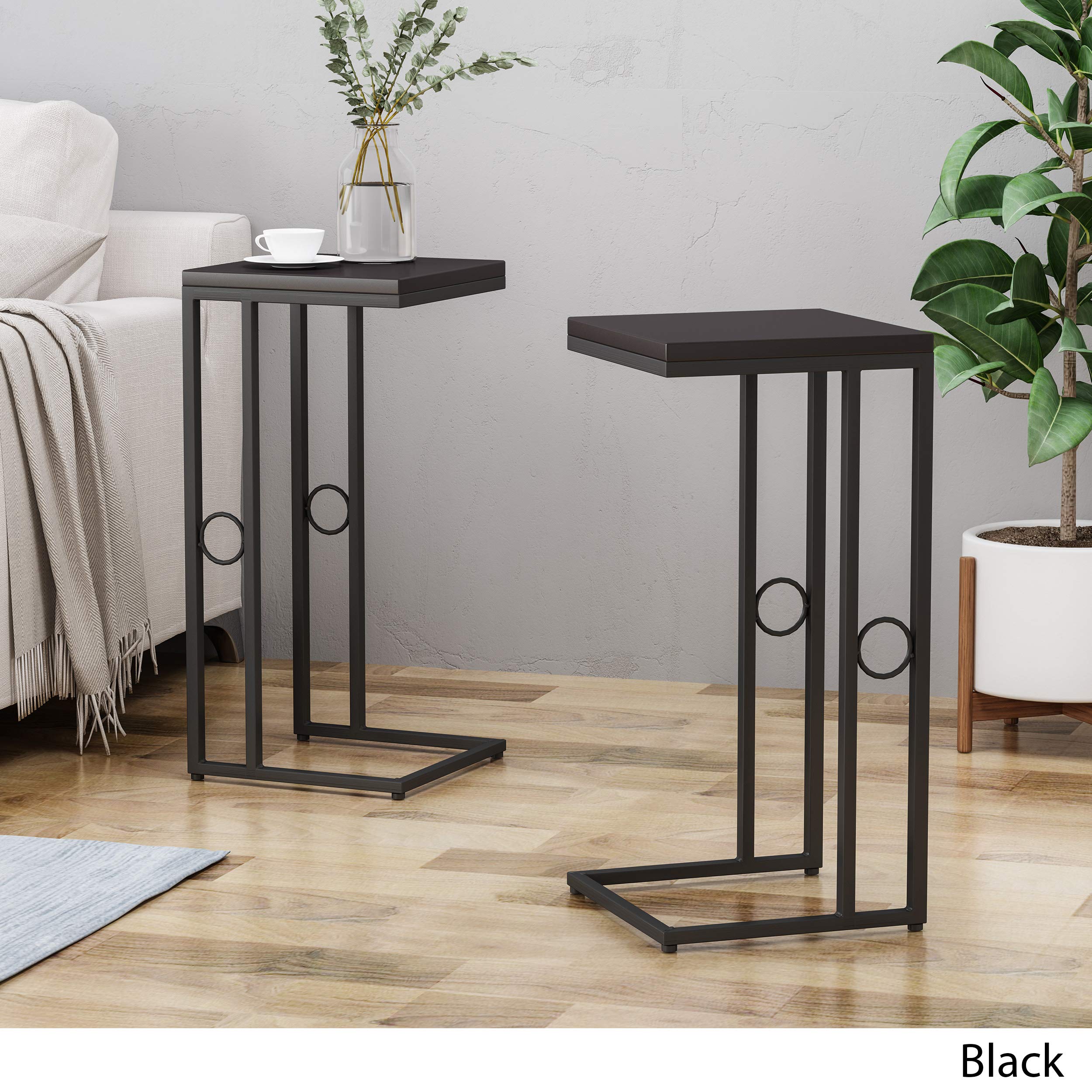 Christopher Knight Home Agnes Modern C-Shaped Side Table Set of 2 - Black End Tables for Living Room, Bedroom & Office Decor