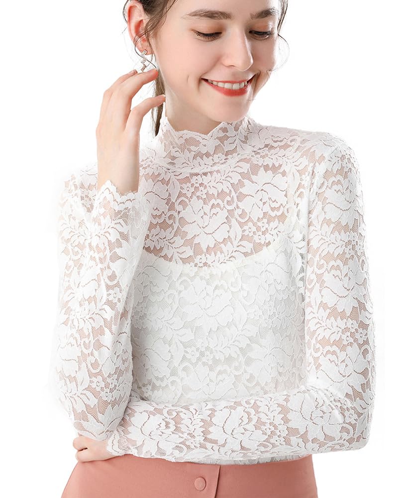 Floral Lace Long Sleeve Top with Camisole - Women's Plus Size Summer Blouse for Casual & Dressy Occasions | Perfect for Date Nights, Office Wear & Special Events
