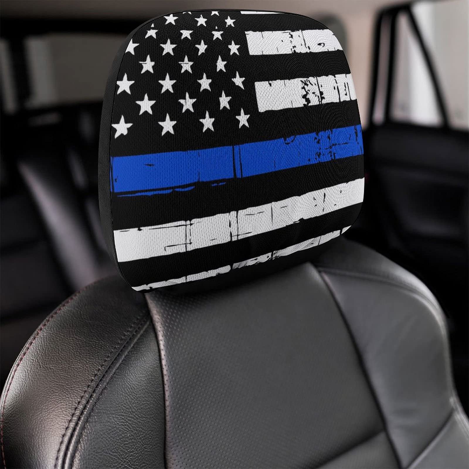 Bagea-Ka 2 Pack Universal Car Headrest Covers - American Blue Line USA Police Stars Flag Pattern, Seat Protector for Most Car & Truck Models - Durable & Stylish for Men & Women | Perfect for Road Trips, Daily Commute & Vehicle Protection