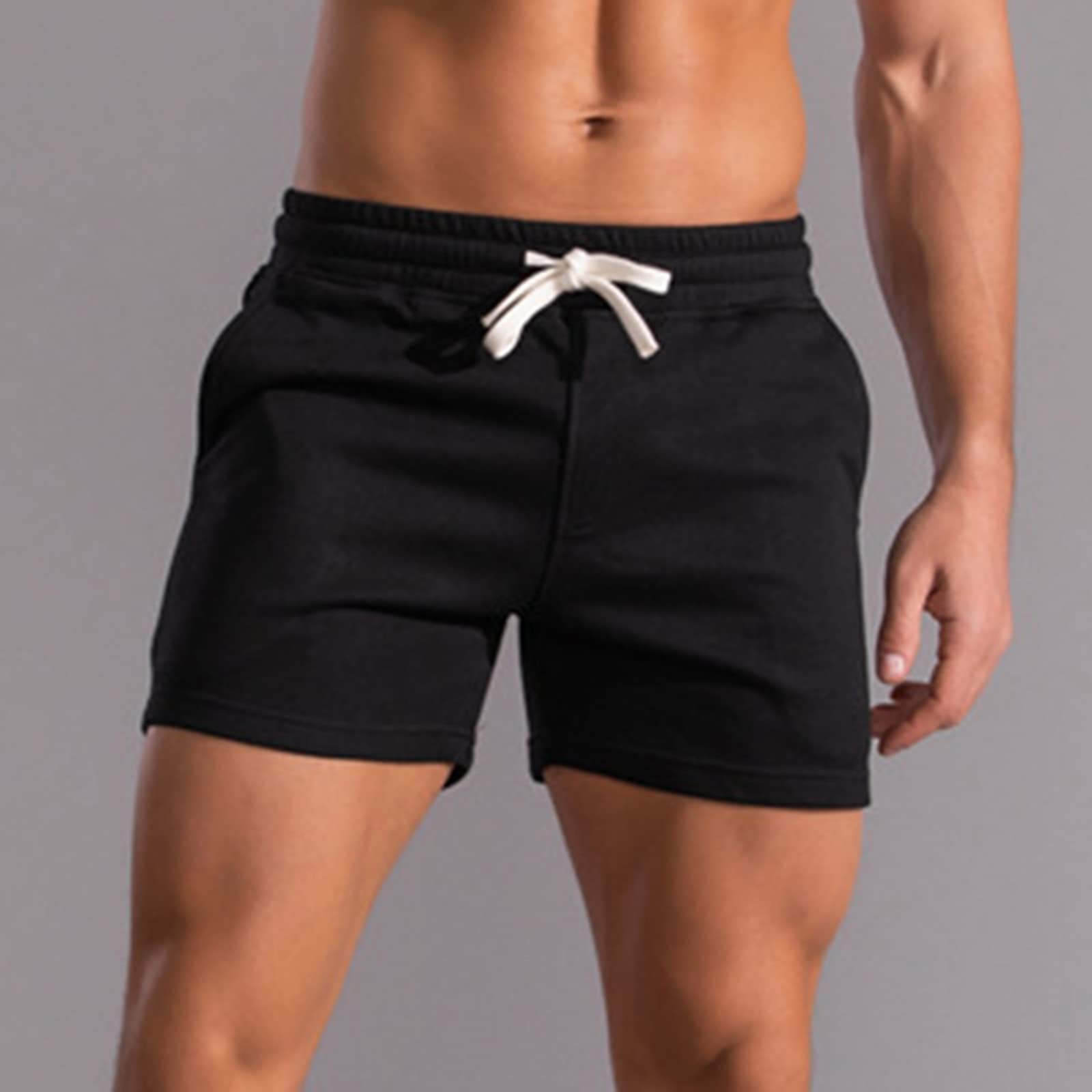 **Men's Gym Shorts - Comfortable Cotton Casual Workout Shorts with Elastic Mid-Waist & Lace-Up Design for Running, Training & Lounge Wear**