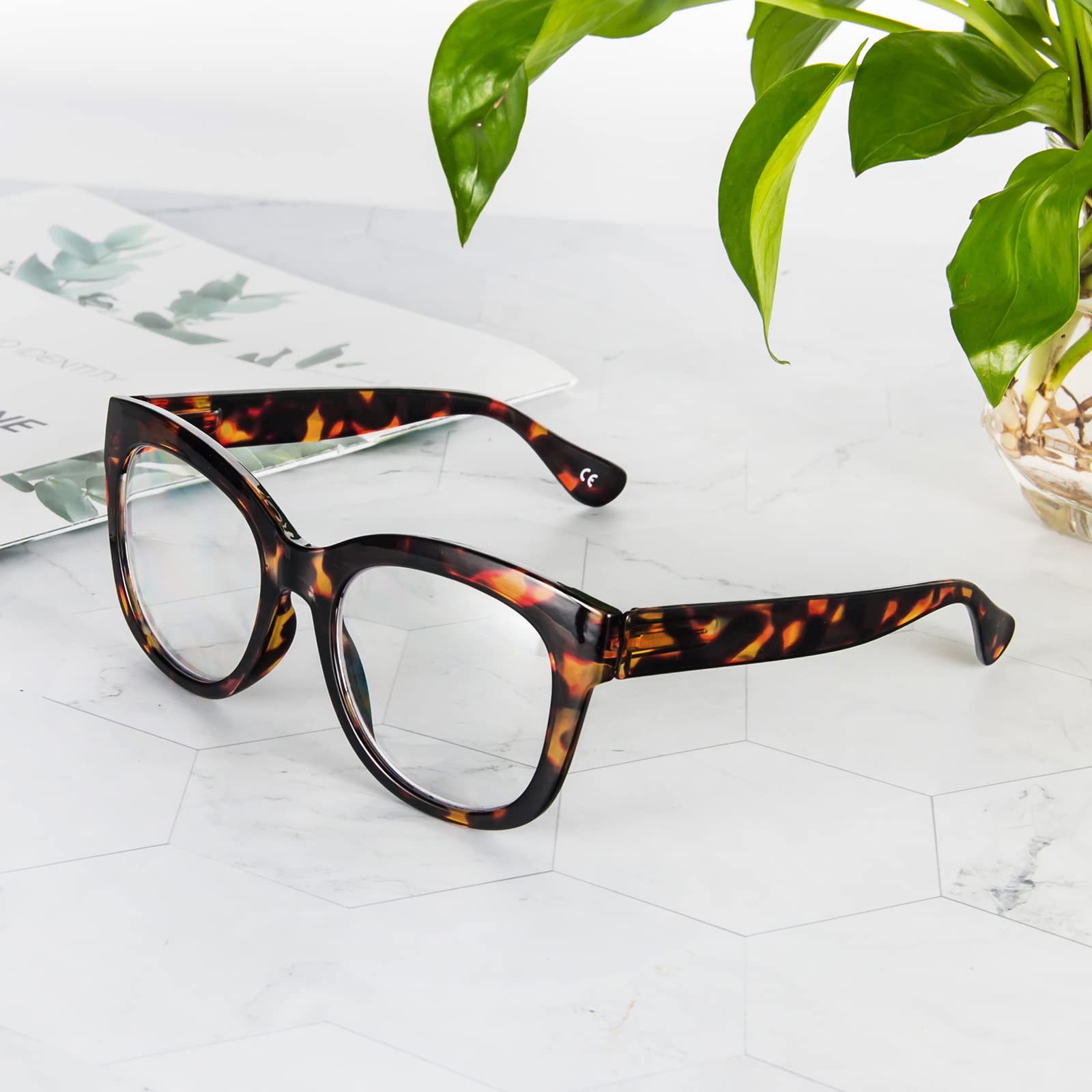 PRTCSLWD Oversized Reading Glasses for Women - 4 Pack Retro Blue Light Blocking Computer Glasses with Spring Hinge | Perfect for Office Work, Screen Time & Reading Books