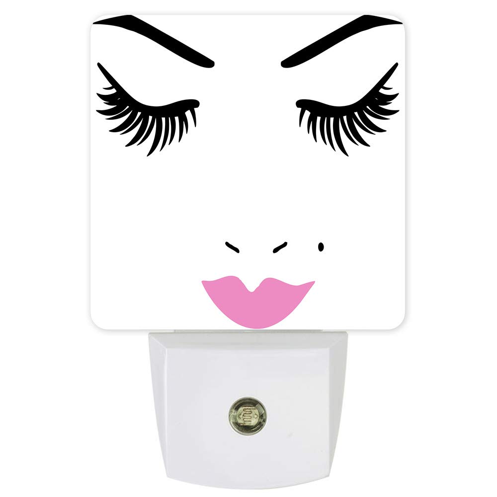Pink Lips & Eyelashes LED Night Light with Auto Sensor - Dusk to Dawn Plug-in Nightlight for Bedroom, Living Room, Kitchen, Hallway, Stairway | Romantic Mood Lighting for Girls' Rooms & Women's Spaces
