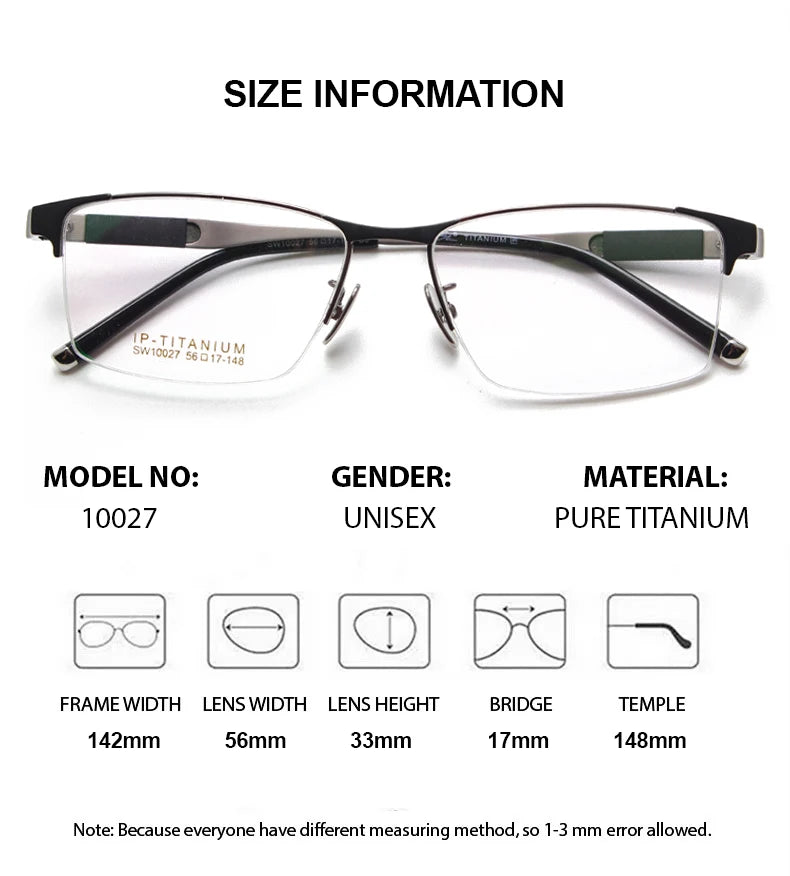 Titanium Square Semi-Rimless Eyeglasses for Men - Lightweight & Durable Frame - Perfect for Work, Reading & Everyday Use