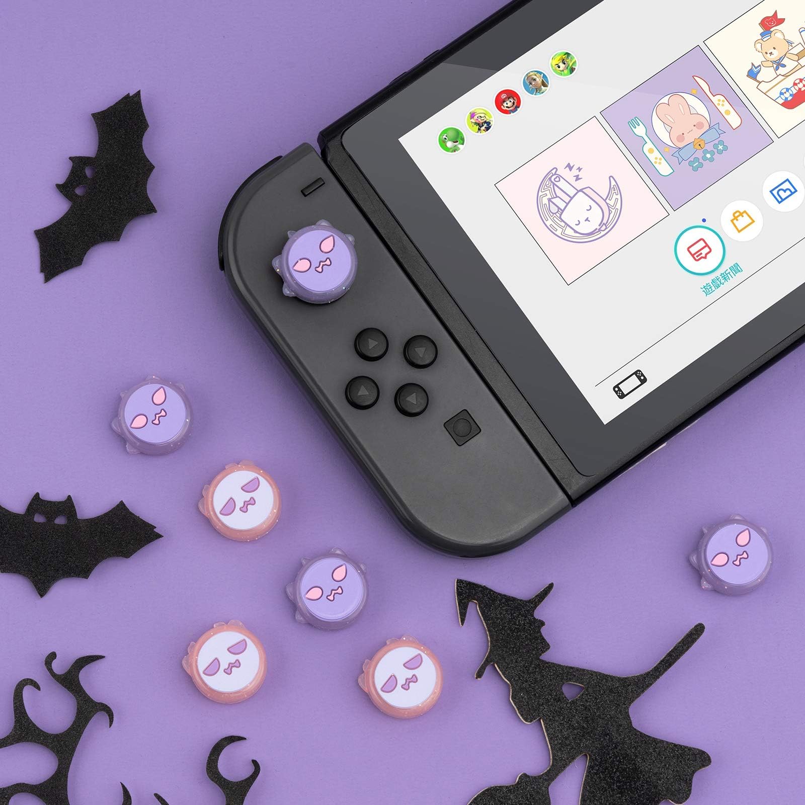 GeekShare Halloween Greedy Ghost Thumb Grip Caps - Soft Silicone Joystick Cover Compatible with Nintendo Switch/OLED/Switch Lite (4PCS) - Perfect for Gaming Comfort & Controller Protection During Halloween Parties & Year-Round Play