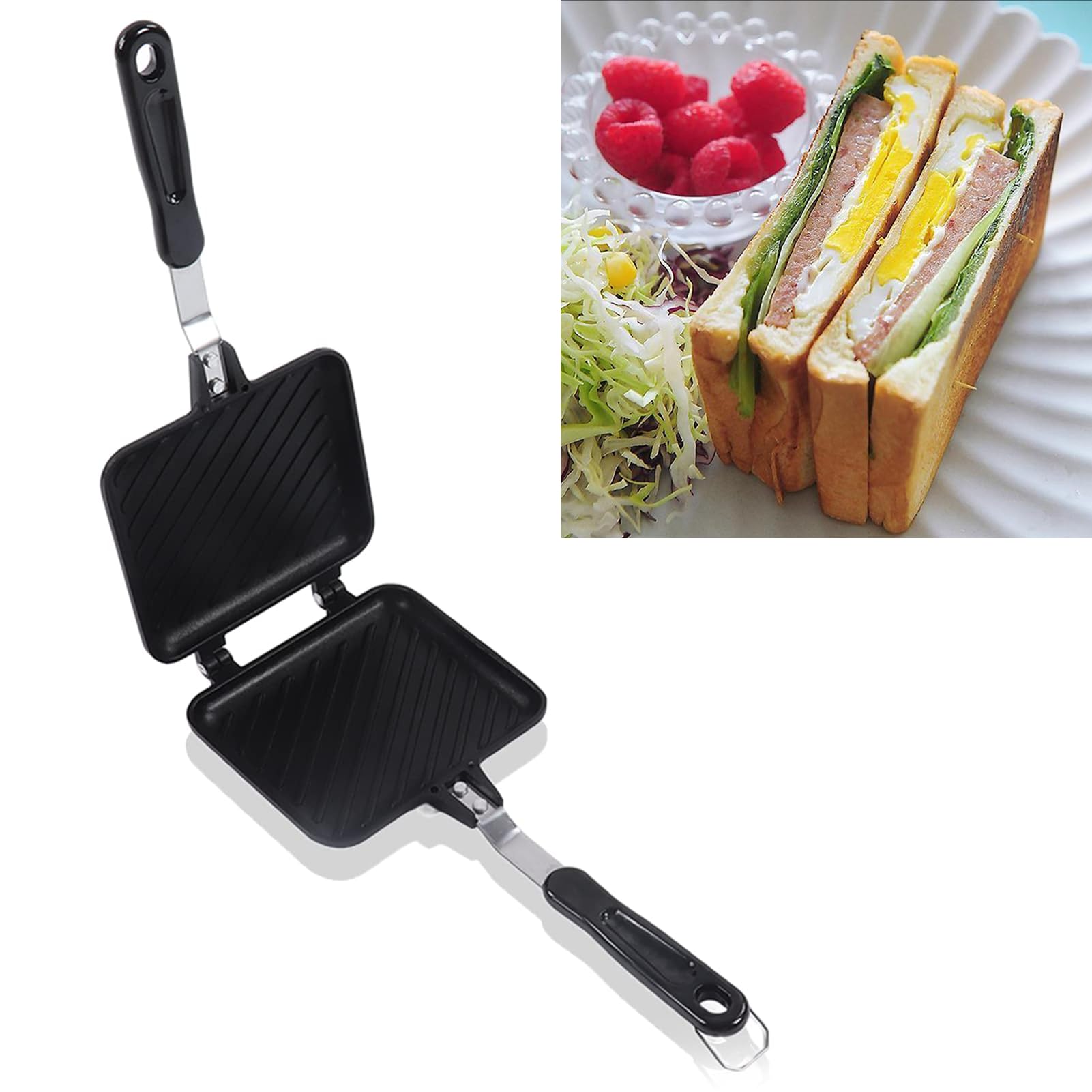 Non-Stick Breakfast Sandwich Maker & Panini Press with Anti-Scalding Handle - Fast Cooking Double-Sided Grill for Home, Office, Camping - Perfect for Quick Breakfasts, Lunches & Outdoor Cooking