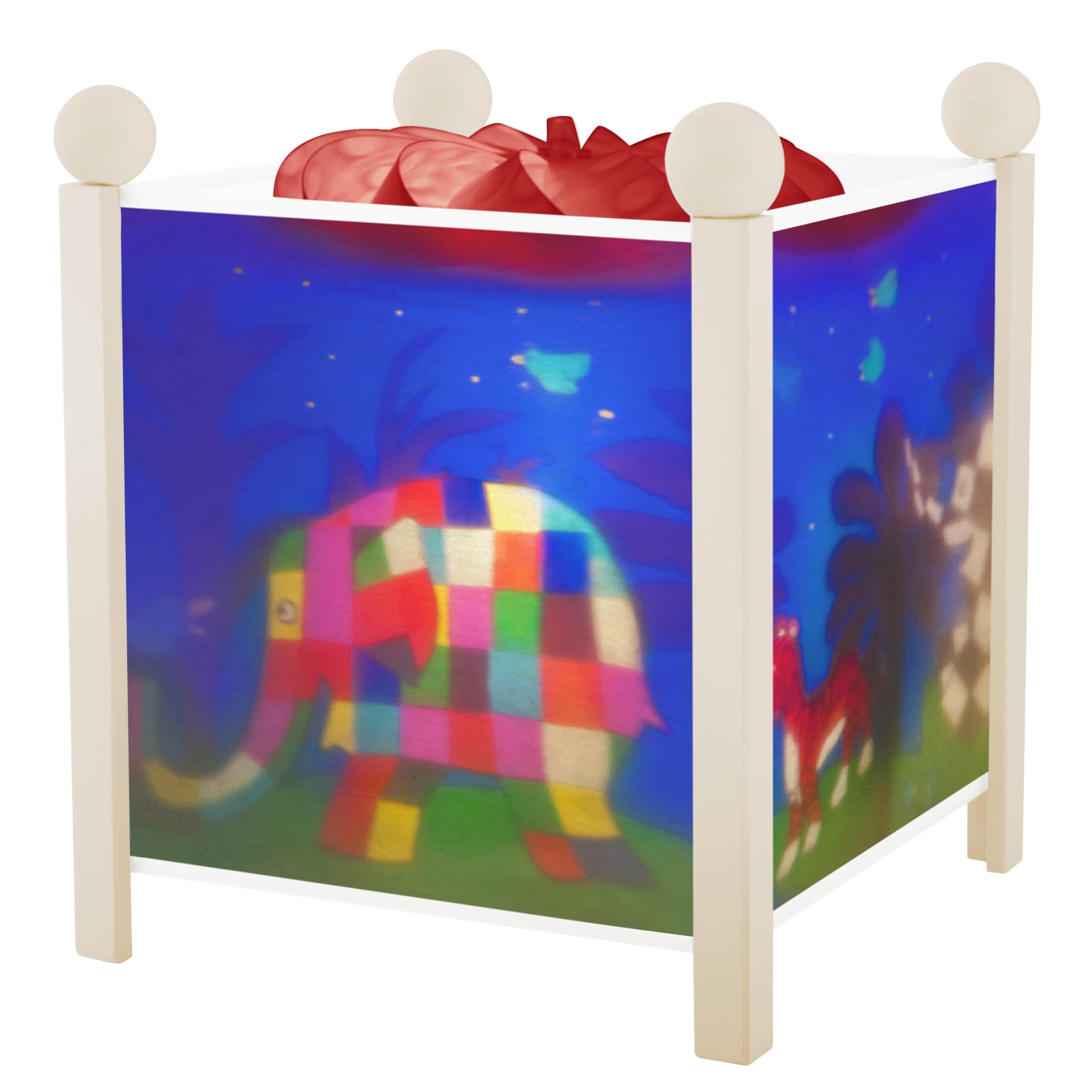 Elmer The Elephant Night Light - Magic Lantern for Kids with Soothing Warm Light - White Wooden Design Includes 12V 10W Bulb (EU Plug) - Perfect Bedtime Companion for Nursery, Kids' Room & Toddler Bedside