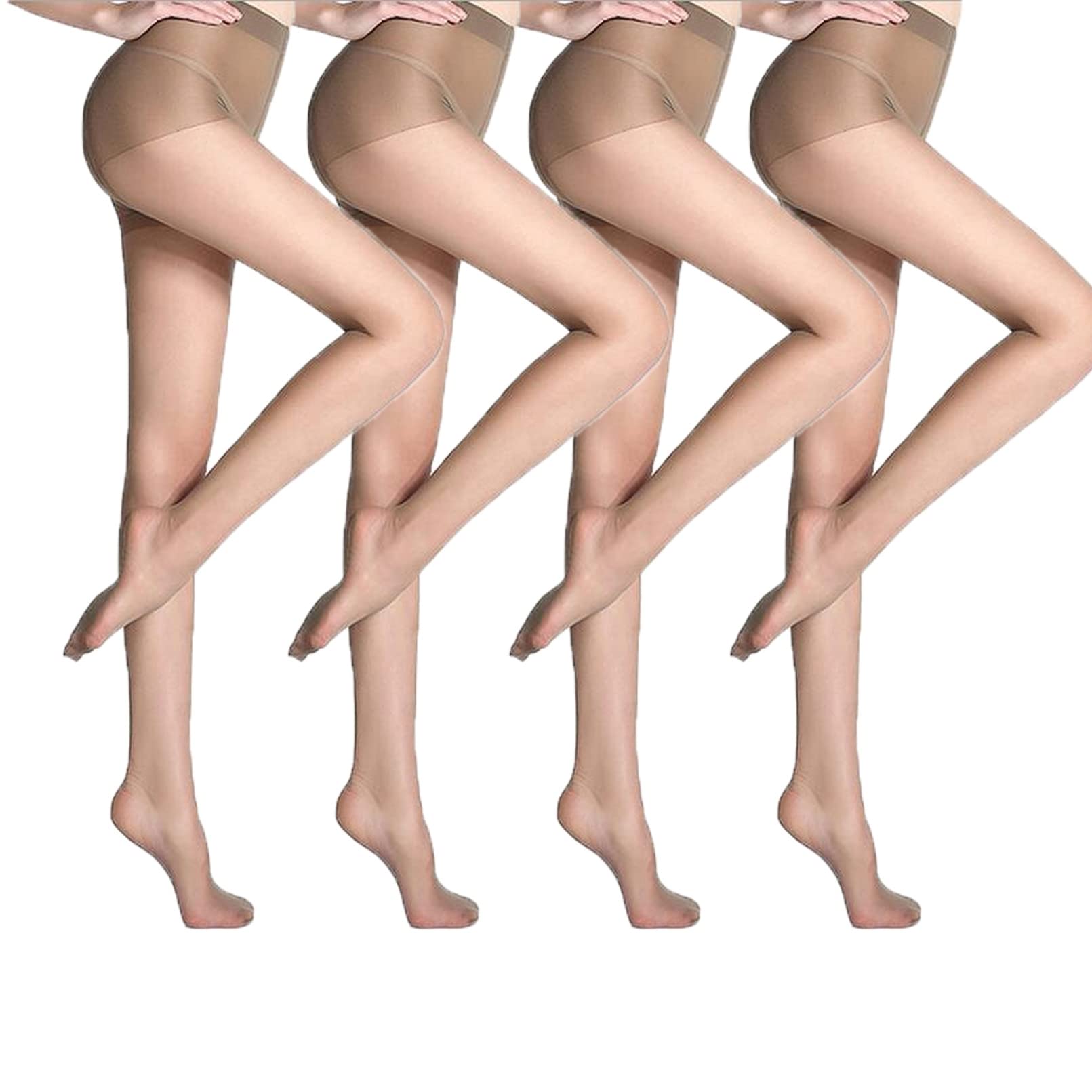 Knhorfad 4Pcs Universal Stretch Anti-Scratch Stockings - Sexy Shiny Sheer Control Top Footed Tights for Women - Soft Silk Stockings for Everyday Wear, Date Night & Special Occasions