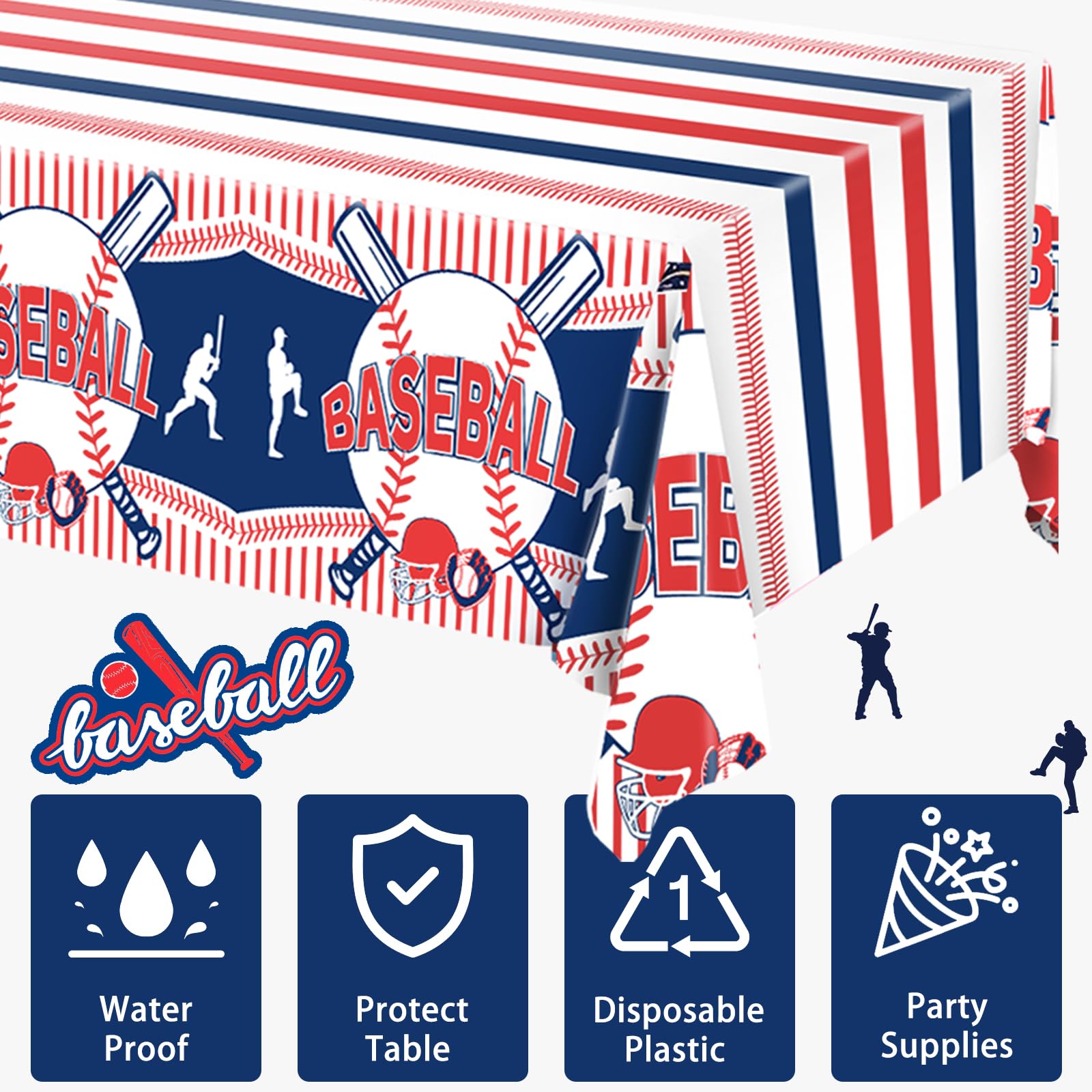 Baseball Party Decorations Set - 24-Piece Dinnerware Kit with Tablecloth, Plates, Napkins & Forks | Perfect for Baseball Birthday Parties, Sports Themed Events & Kids Celebrations | Great for Serving 24 Guests