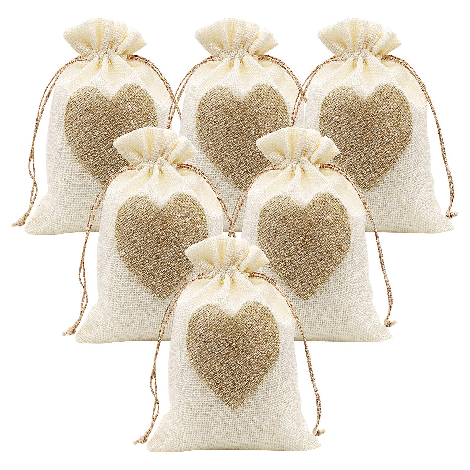 SumDirect 36Pcs 5x7 Inch Heart-Shaped Burlap Drawstring Bags - Natural Beige Linen Favor Pouches for Wedding, Baby Shower, Party Favors | Perfect for Gift Wrapping, Candy Bags, Bridesmaid Gifts & DIY Craft Projects