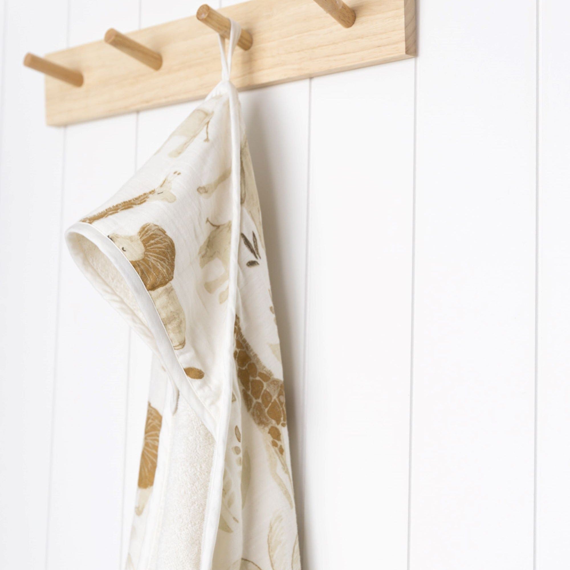 Baby Hooded Tower with Cute Safari Animal Print - Soft & Absorbent Infant Bath Towel for Newborns & Toddlers - Perfect for Bath Time, Swimming & Beach Outings