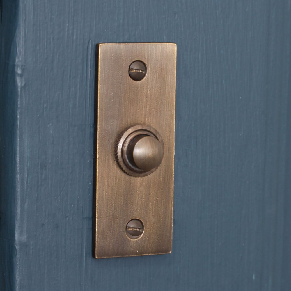 Vintage Distressed Antique Brass Rectangular Bell Push - Classic Doorbell Button for Victorian Homes, Farmhouse Entryways & Rustic Interiors