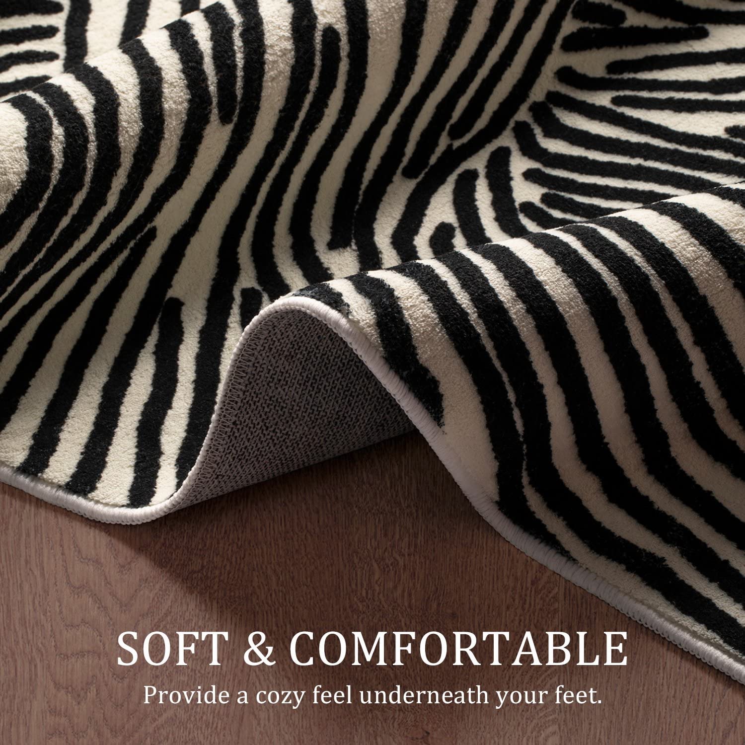 YIHOUSE 8×10 Ft Non-Shedding Washable Area Rug - Soft Faux Wool Modern Striped Black and White Rug for Bedroom, Living Room, Dining Room, Office, Playroom & Nursery | Non-Slip Contemporary Large Rug for Home Decor & Cozy Floor Comfort