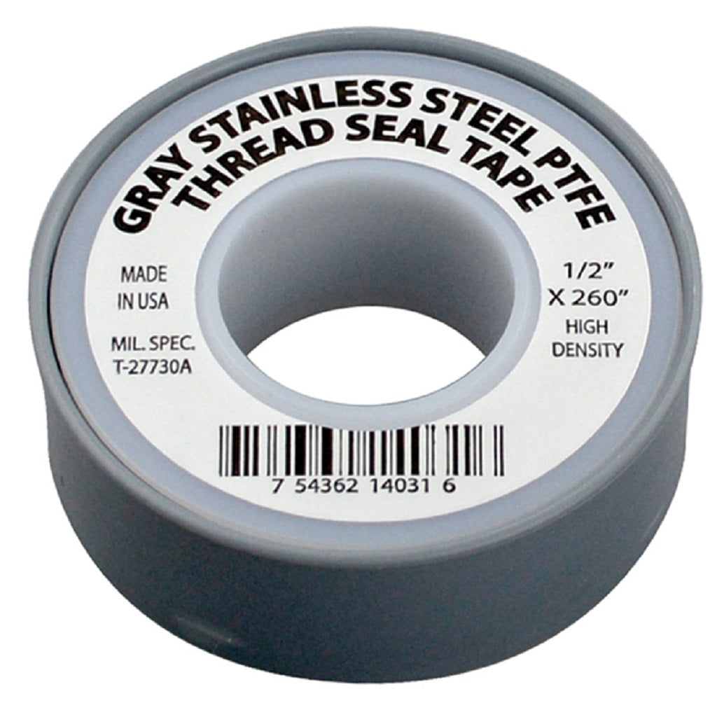 G10PSS Stainless Steel Teflon Thread Seal Tape Roll - 1/2 Inch Wide for Plumbing, Pipe Fittings & Waterproof Sealing - Perfect for DIY Home Repairs & Professional Plumbing Projects
