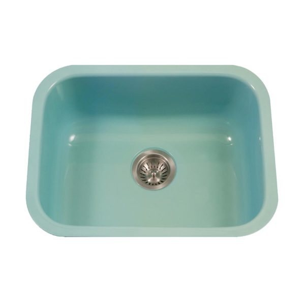 Hamat CER 2318S MT Undermount Single Bowl Kitchen Sink - Enameled Steel, Mint Green | Perfect for Modern Farmhouse & Small Kitchen Remodels